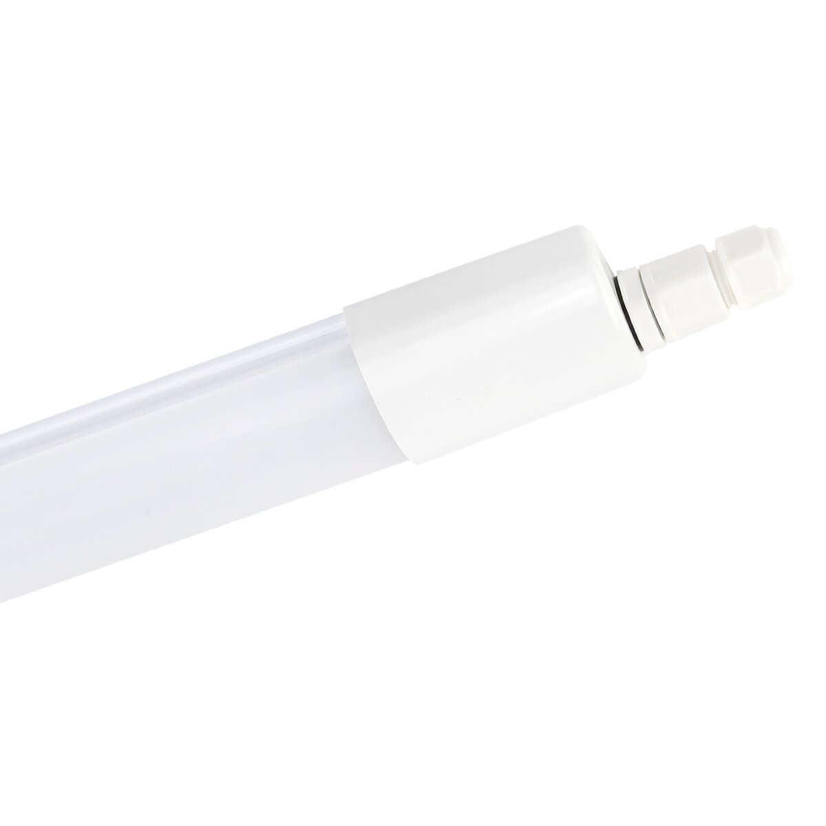 Close-up van een witte LED-lichtbalk, geïsoleerd op wit.