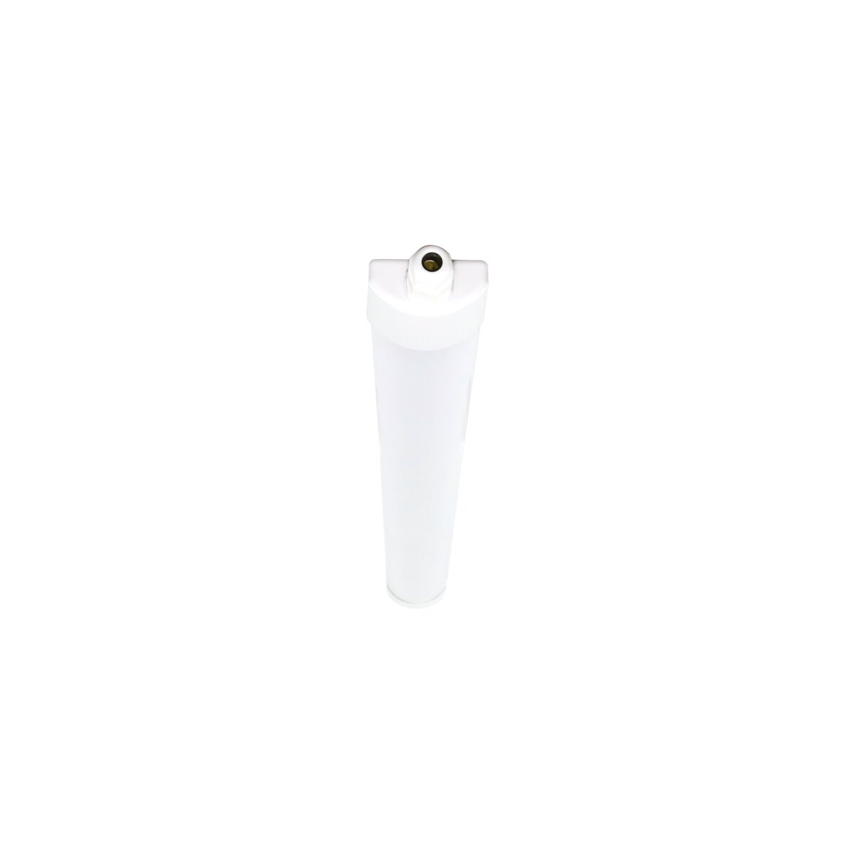 Een witte, cilindrische lamp, verticaal uitgelijnd, tegen een witte achtergrond.