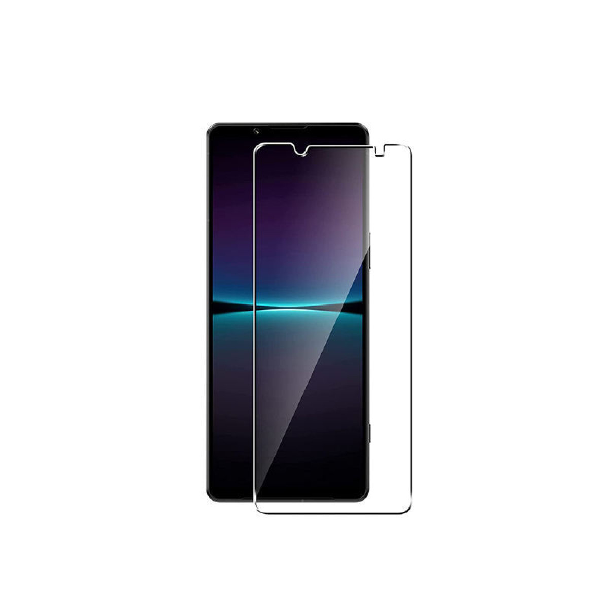 Telefon mit angebrachter Displayschutzfolie, zeigt einen Telefonbildschirm und eine Schutzfolie.