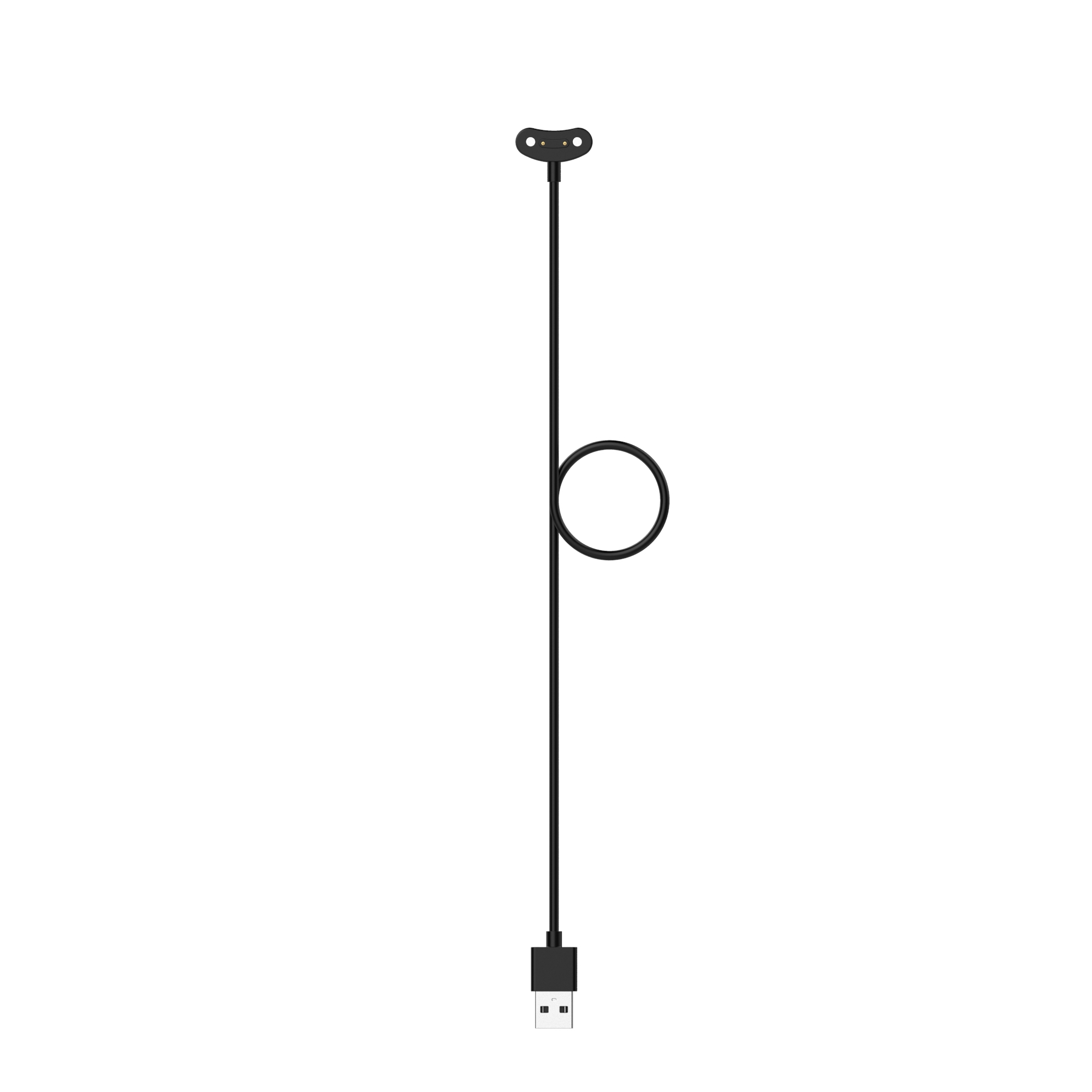 Schwarzes USB-Ladekabel. Ein Ende ist USB, das andere ein magnetischer Ladekopf.