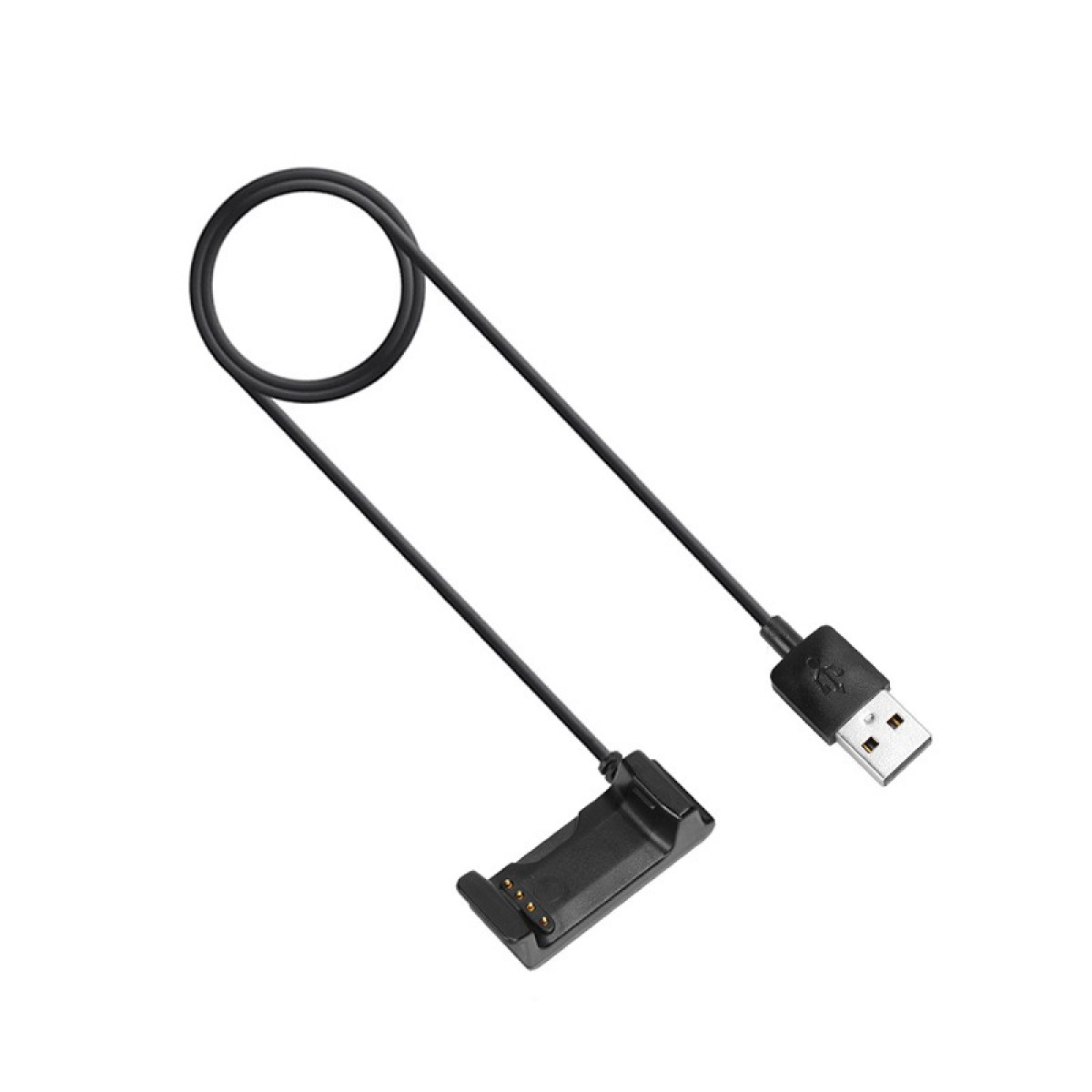 Schwarzes USB-Ladekabel mit einer Ladestation.
