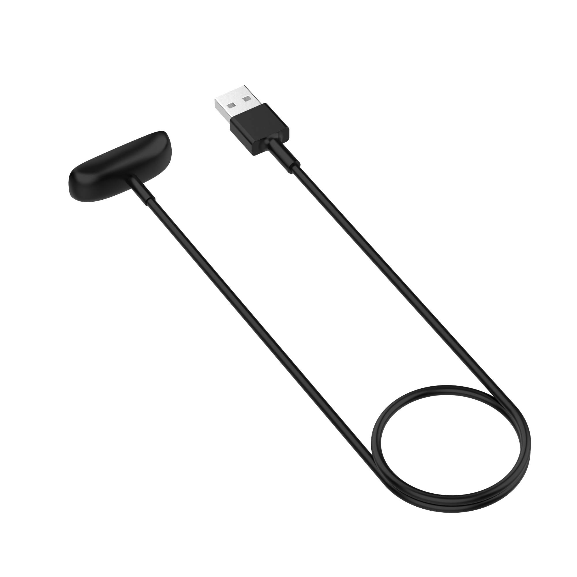 Schwarzes Ladekabel mit USB- und Magnetanschluss auf weißem Hintergrund.