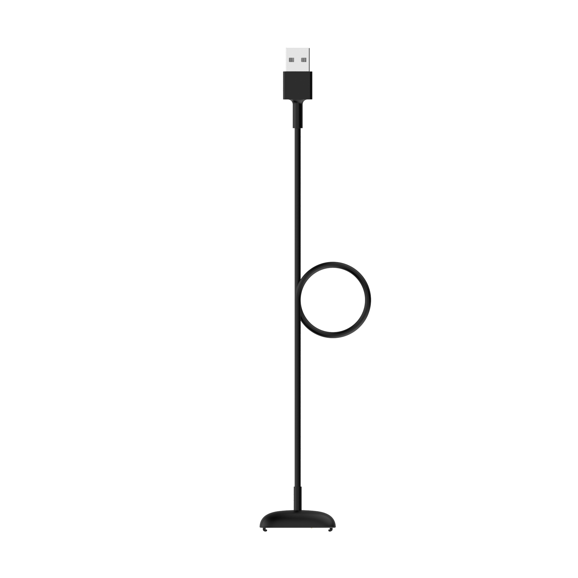 Schwarzes USB-Ladekabel mit einer geschlungenen Sektion.