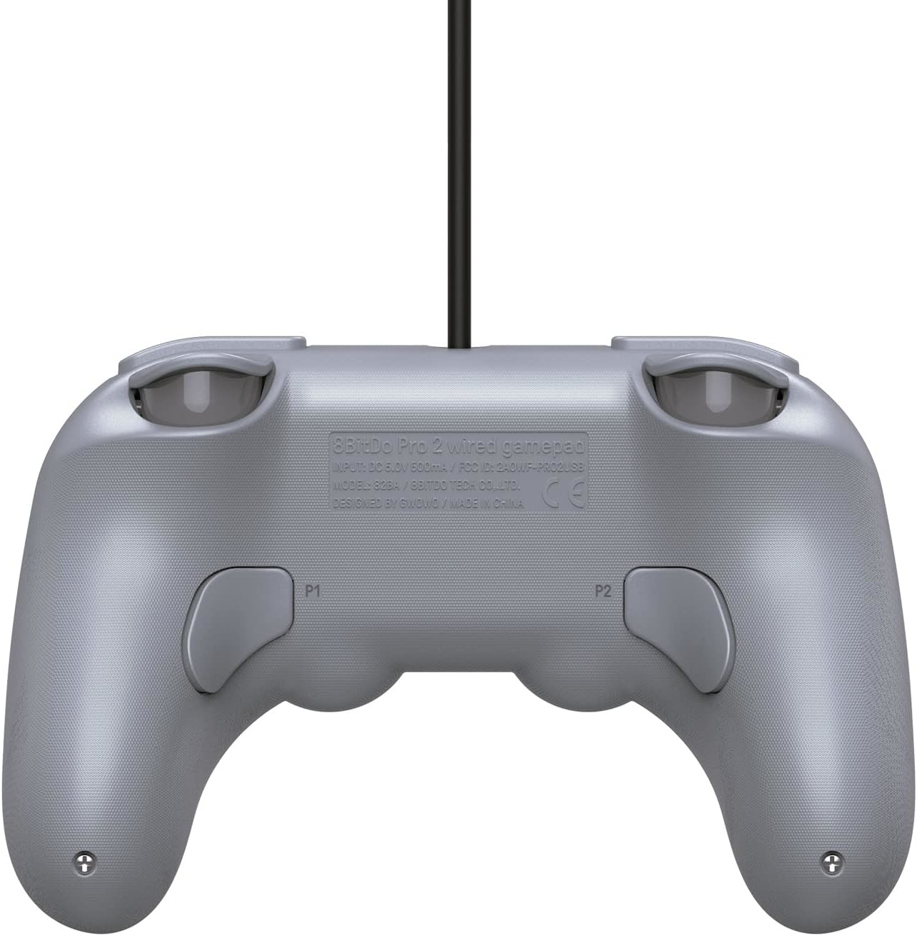 Silberner 8BitDo Pro 2 kabelgebundener Gamecontroller mit schwarzem Kabel.