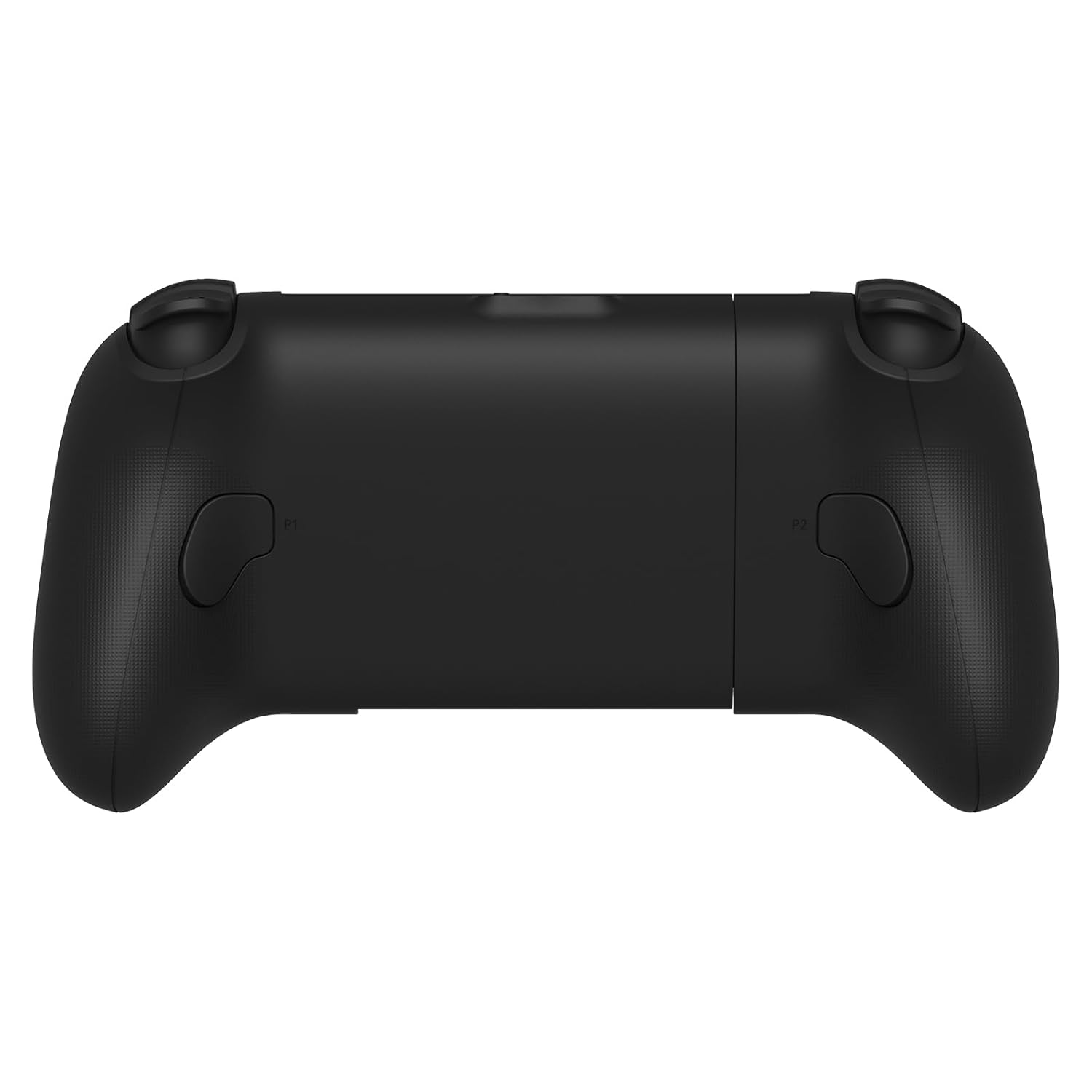 Czarny gamepad, widok z tyłu pokazujący design.
