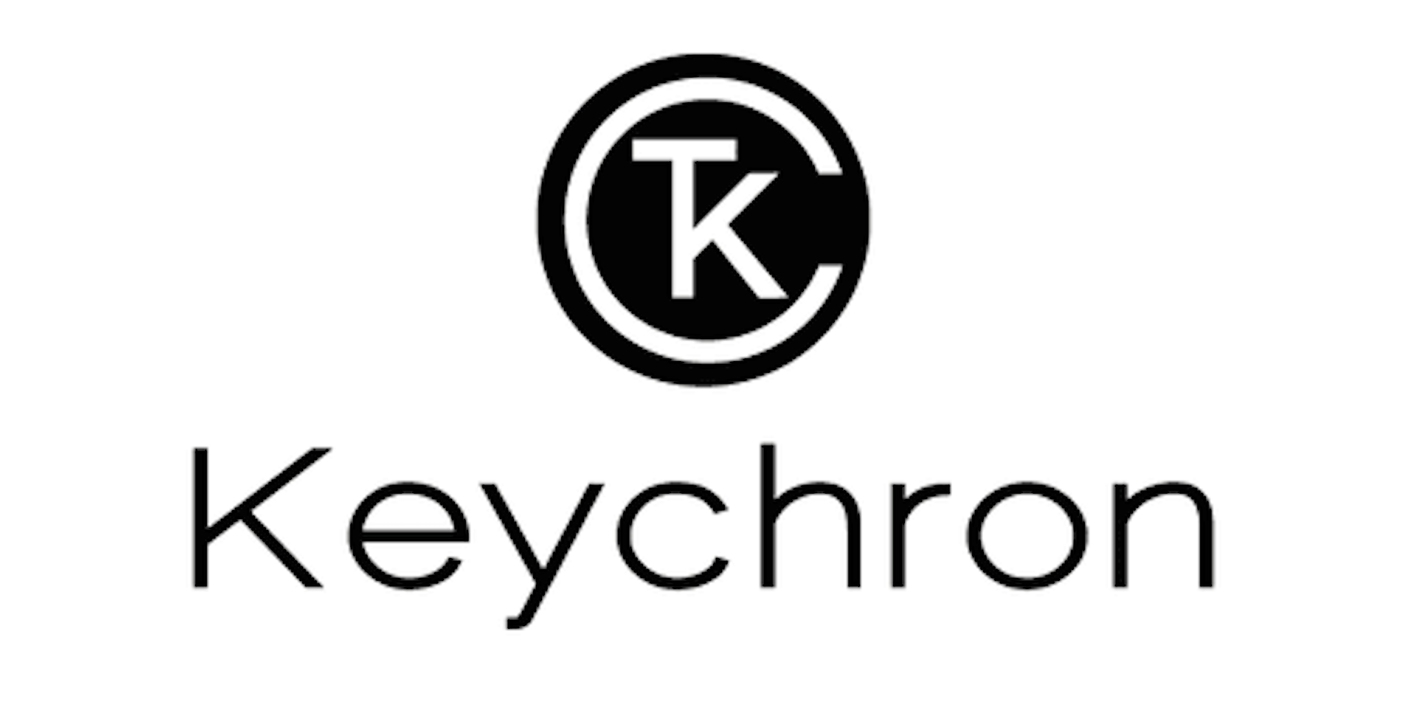 Logo Keychron, czarne koło z białym 'K' i 'T' w środku oraz słowo 'Keychron' poniżej.