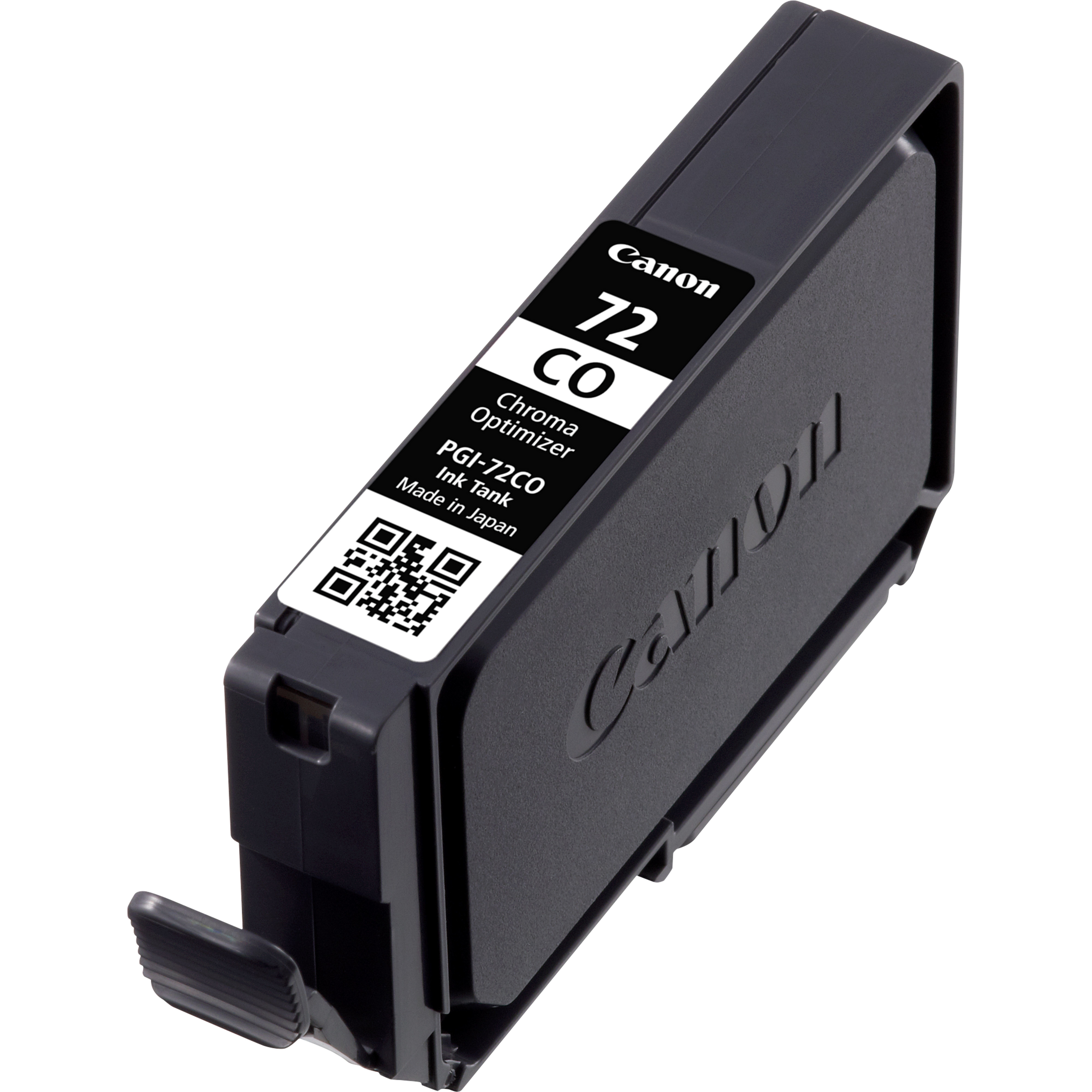 Viene visualizzata una cartuccia d'inchiostro Canon 72 CO Chroma Optimizer, angolata per mostrare l'etichetta e i dettagli del design.