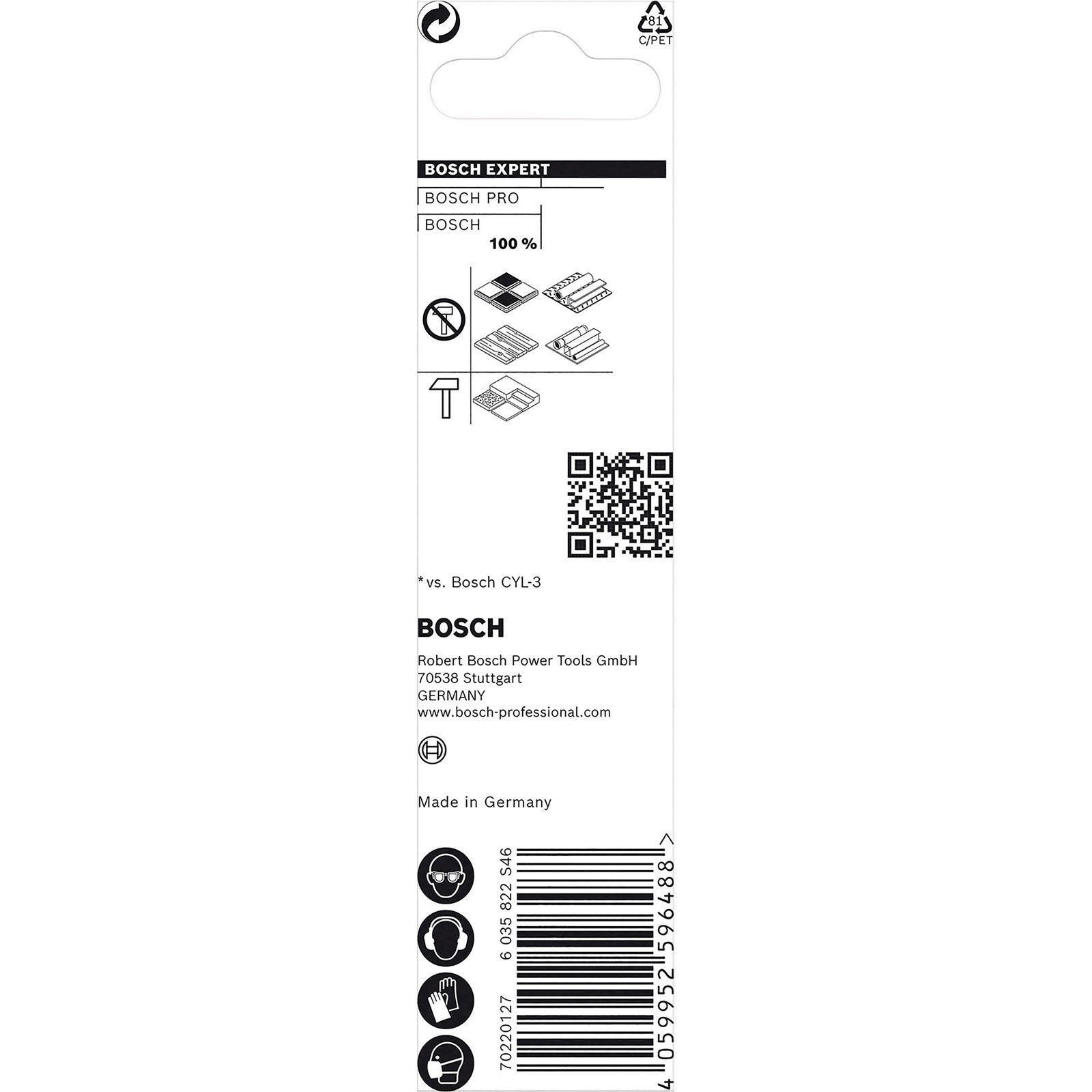 Opakowanie narzędzi Bosch Expert. Zawiera informacje o produkcie, logo i kod QR na białym tle.