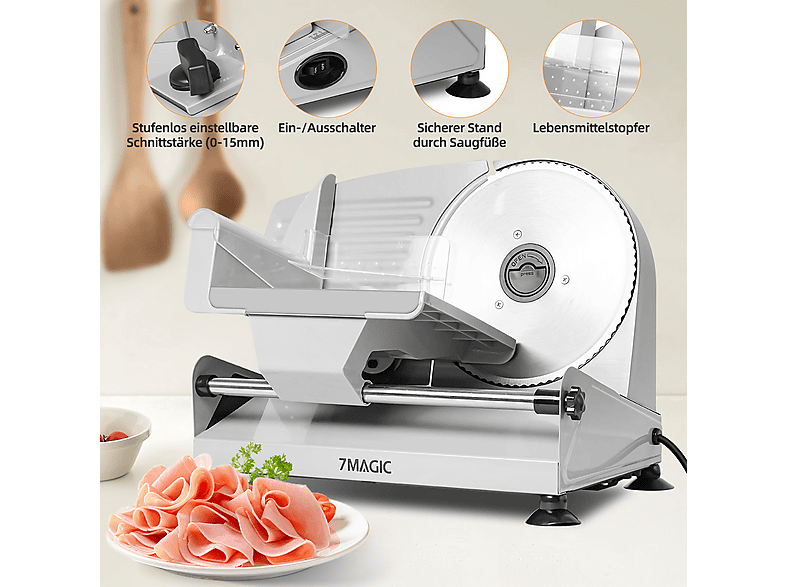 7MAGIC Edelstahl Brotschneidemaschine Allesschneider