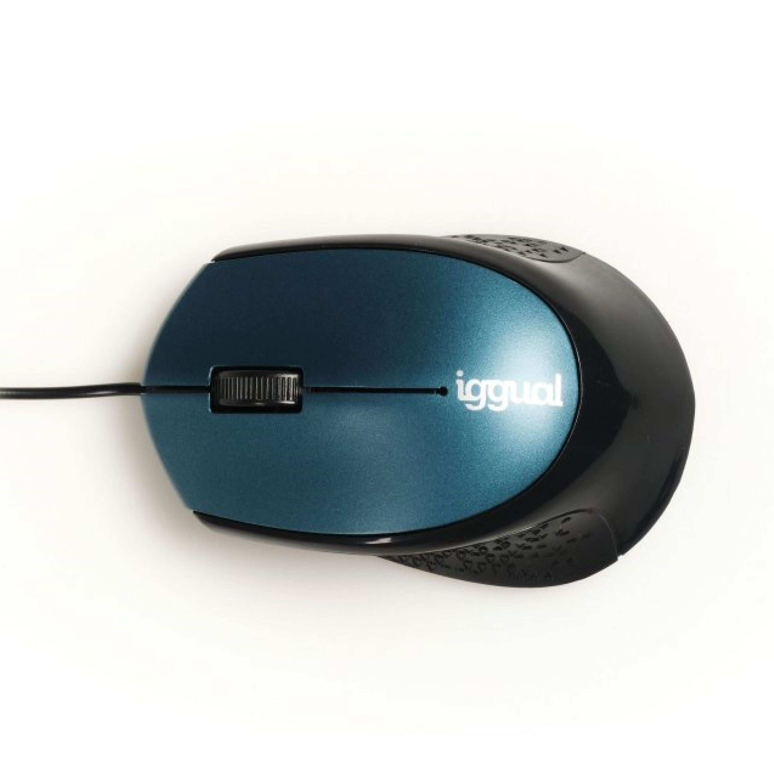Ratón azul y negro con la marca 'Iggual'.