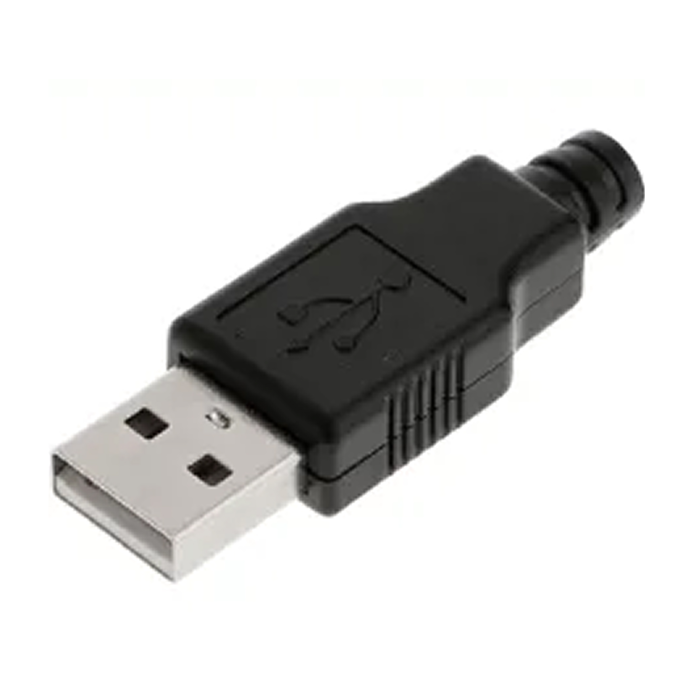 Un conector USB negro. El conector es rectangular con el símbolo USB.