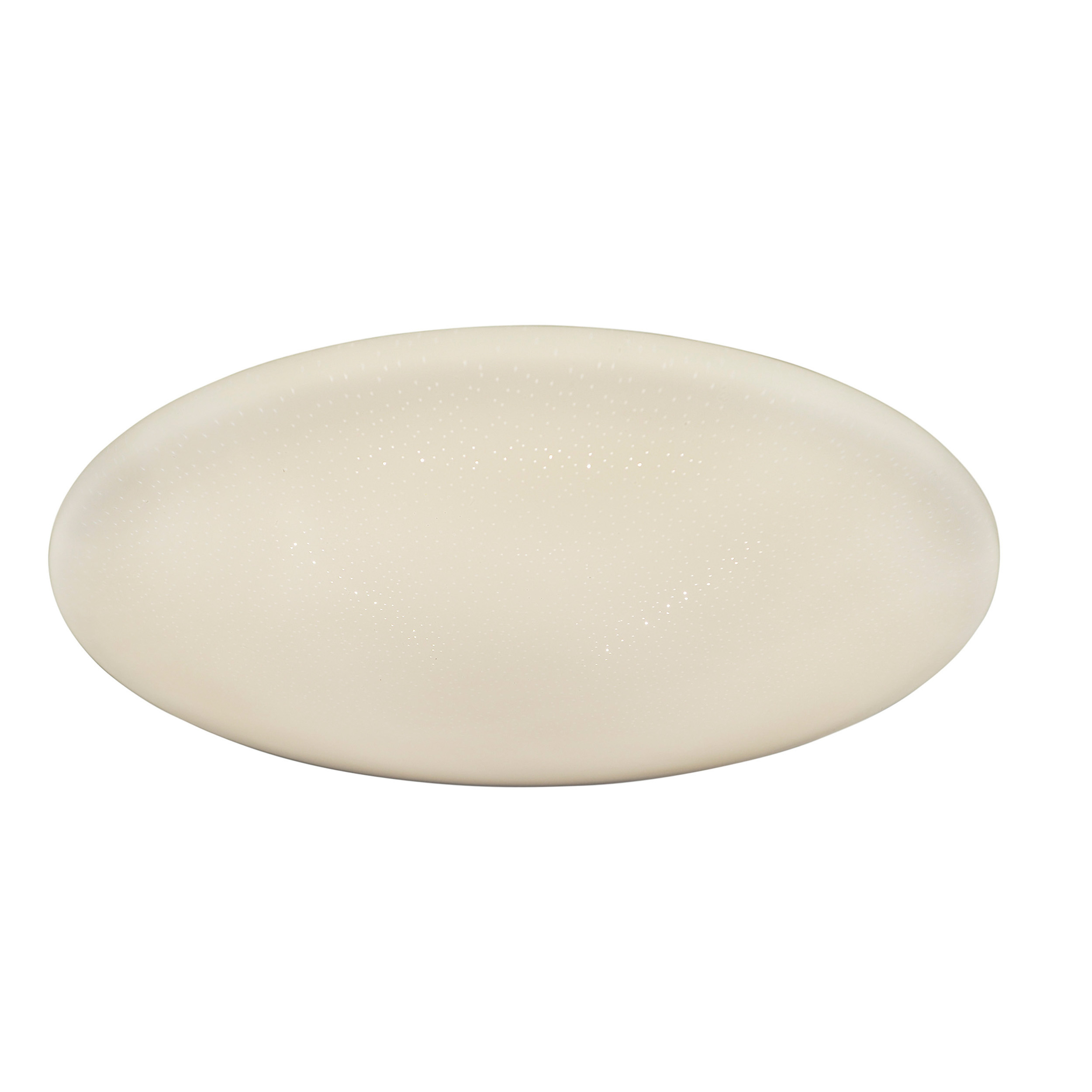 Ovale Deckenleuchte aus Milchglas. Weißer Hintergrund.