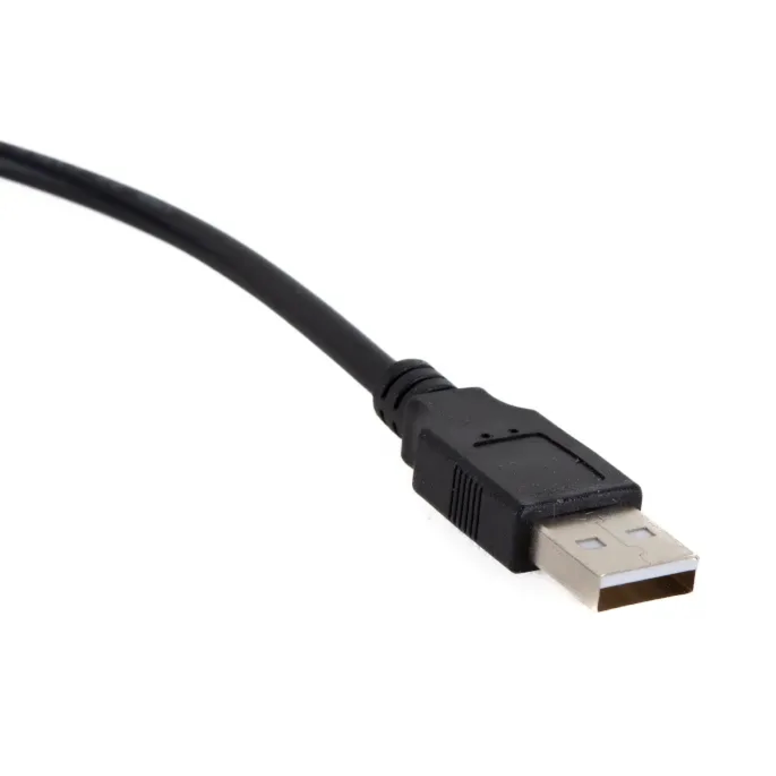 Close-up van een zwarte USB-connector.