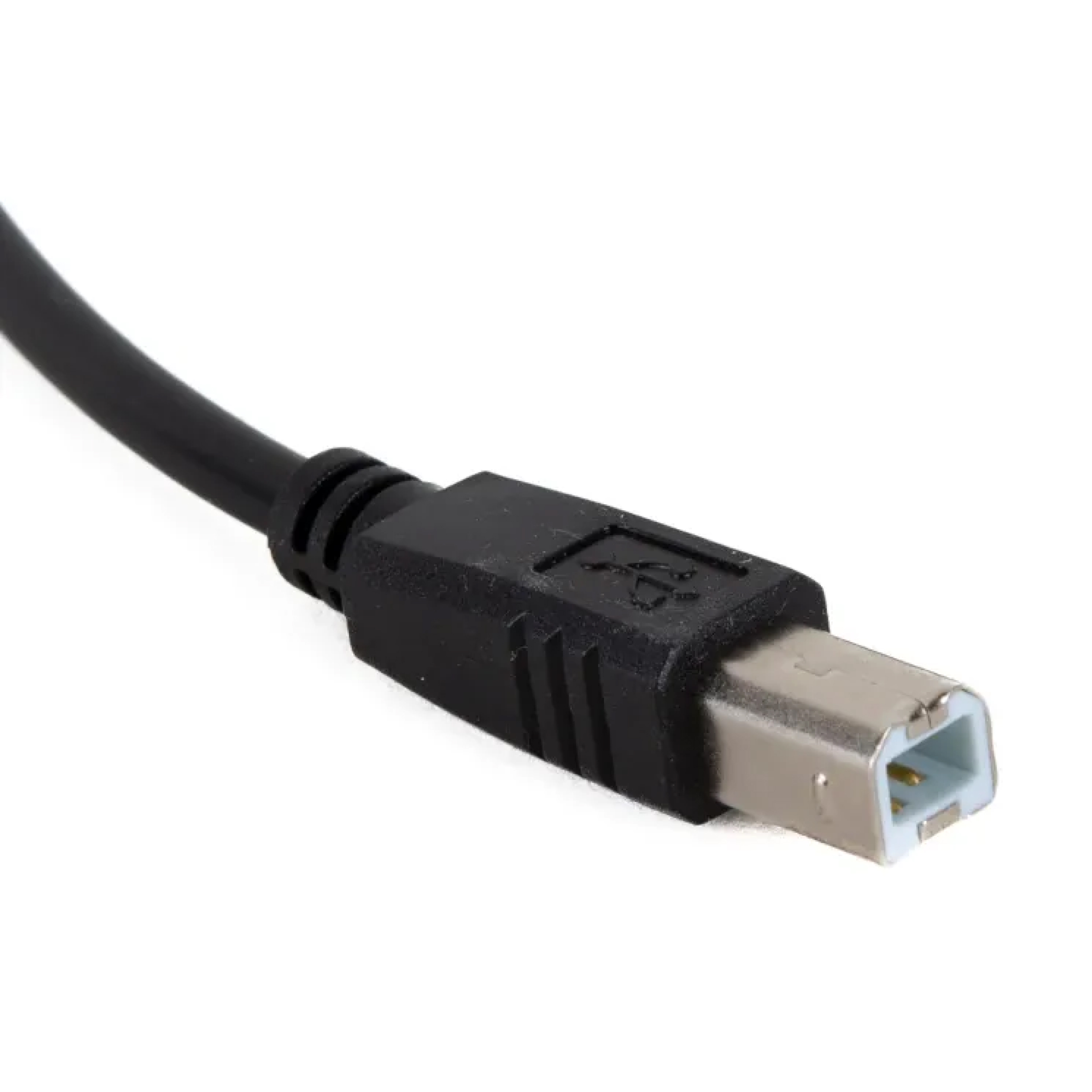 Close-up van een zwarte USB-connector.