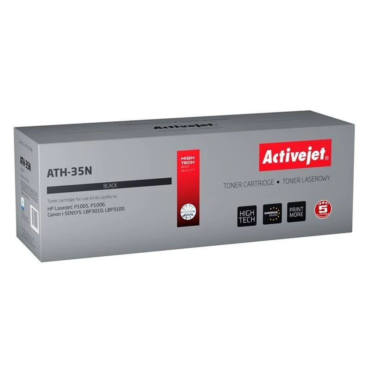 Una scatola di cartucce toner grigia su sfondo bianco.