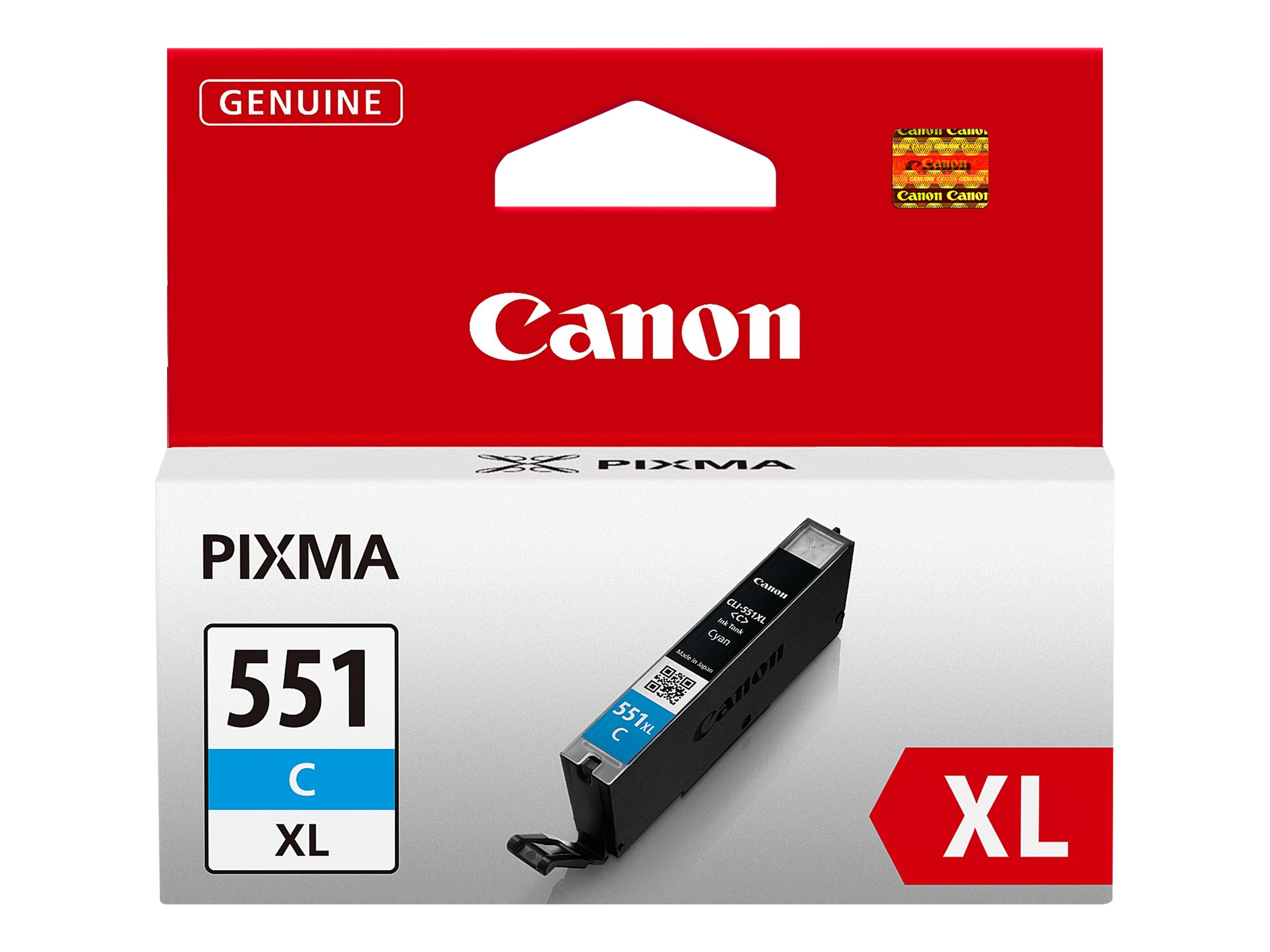 Confezione di cartucce d'inchiostro ciano Canon con testo e logo, sfondo bianco.