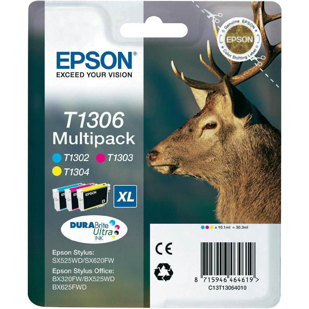Epson T1306 Multipack Tintenpatronenbox. Verfügt über ein Hirschbild. Enthält mehrere farbige Patronen.