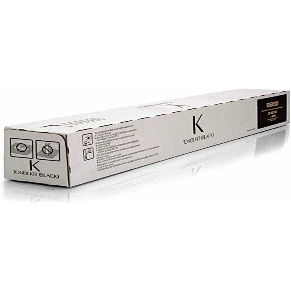 Una scatola di kit toner bianca e nera con testo e immagini su sfondo bianco.
