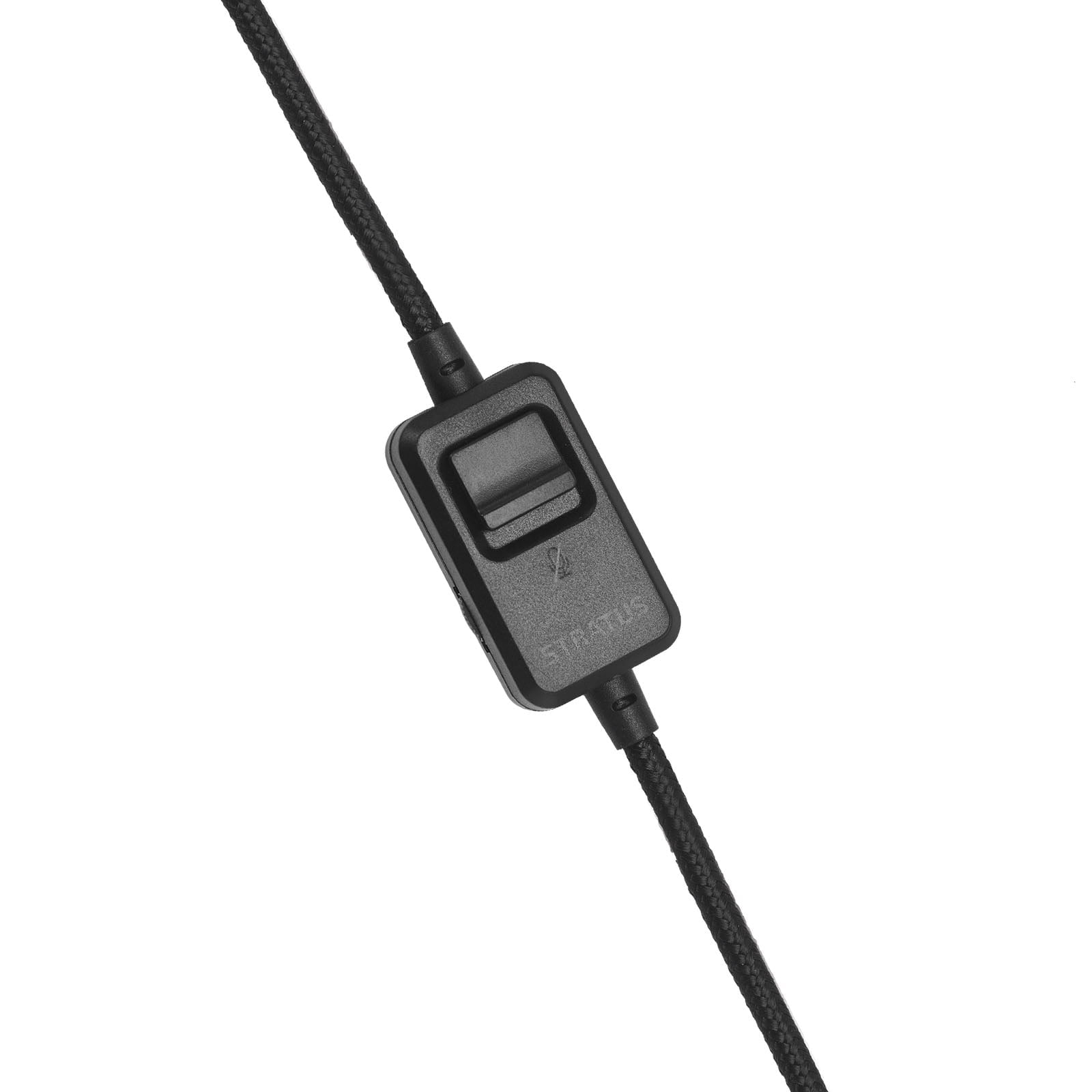 Czarny kontroler kabla audio w linii z przyciskiem suwakowym.