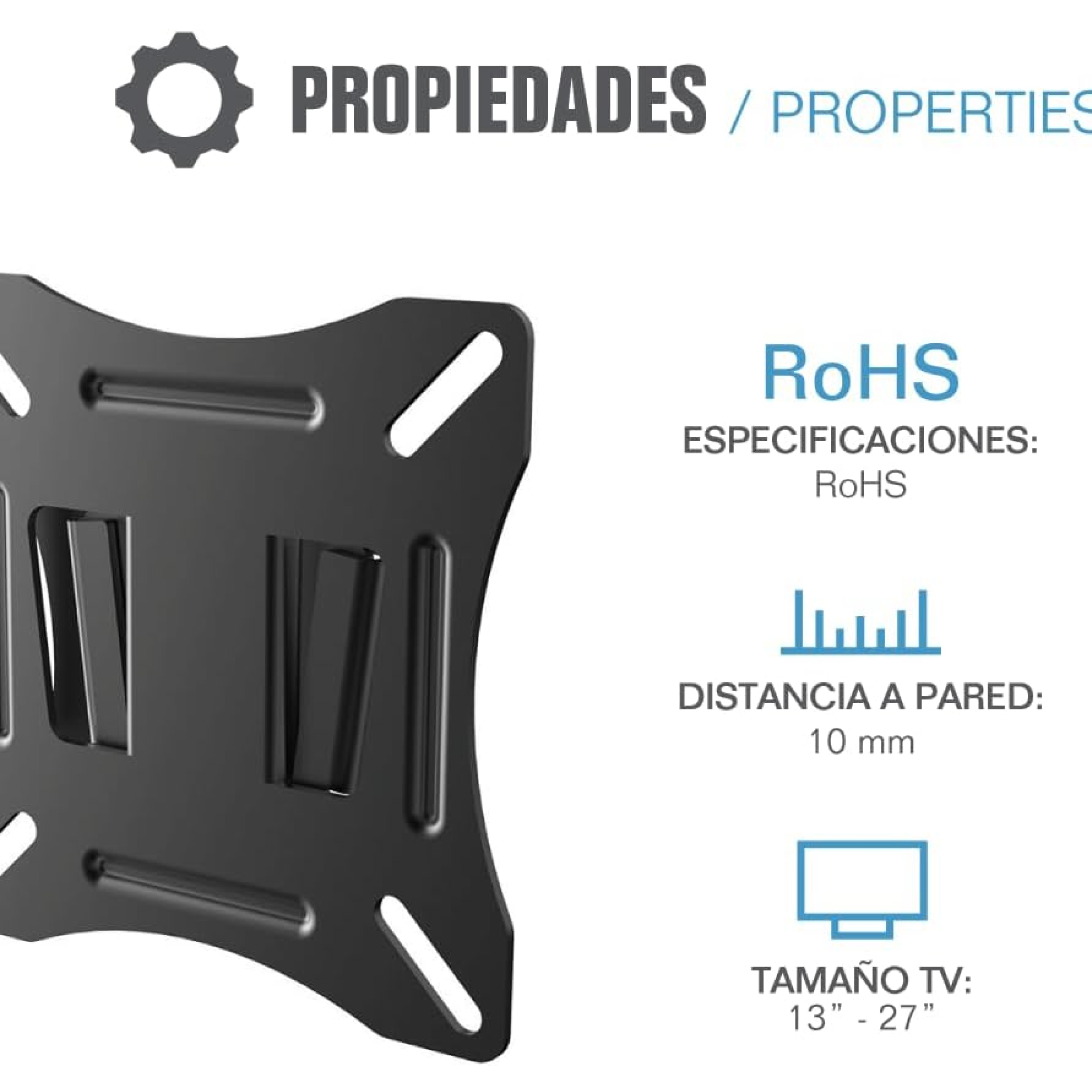Supporto TV nero con specifiche RoHS e distanza dal muro di 10 mm. Per TV 13"-27".