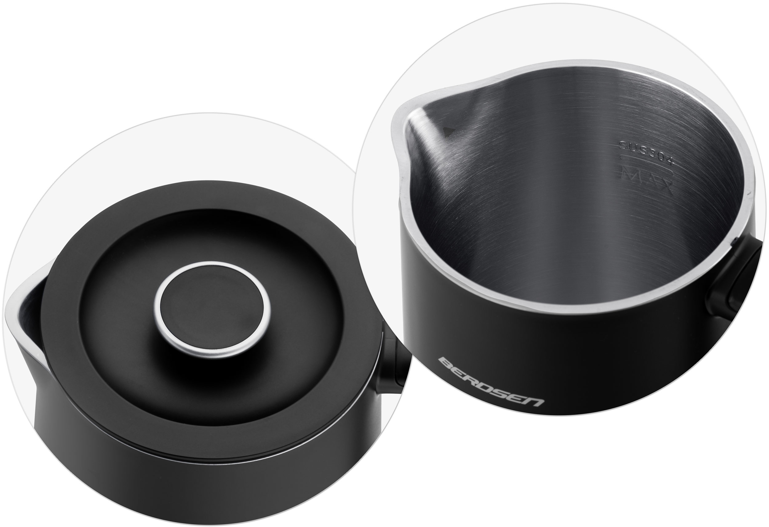 Zbliżenia wnętrza i pokrywy czarnego czajnika elektrycznego.