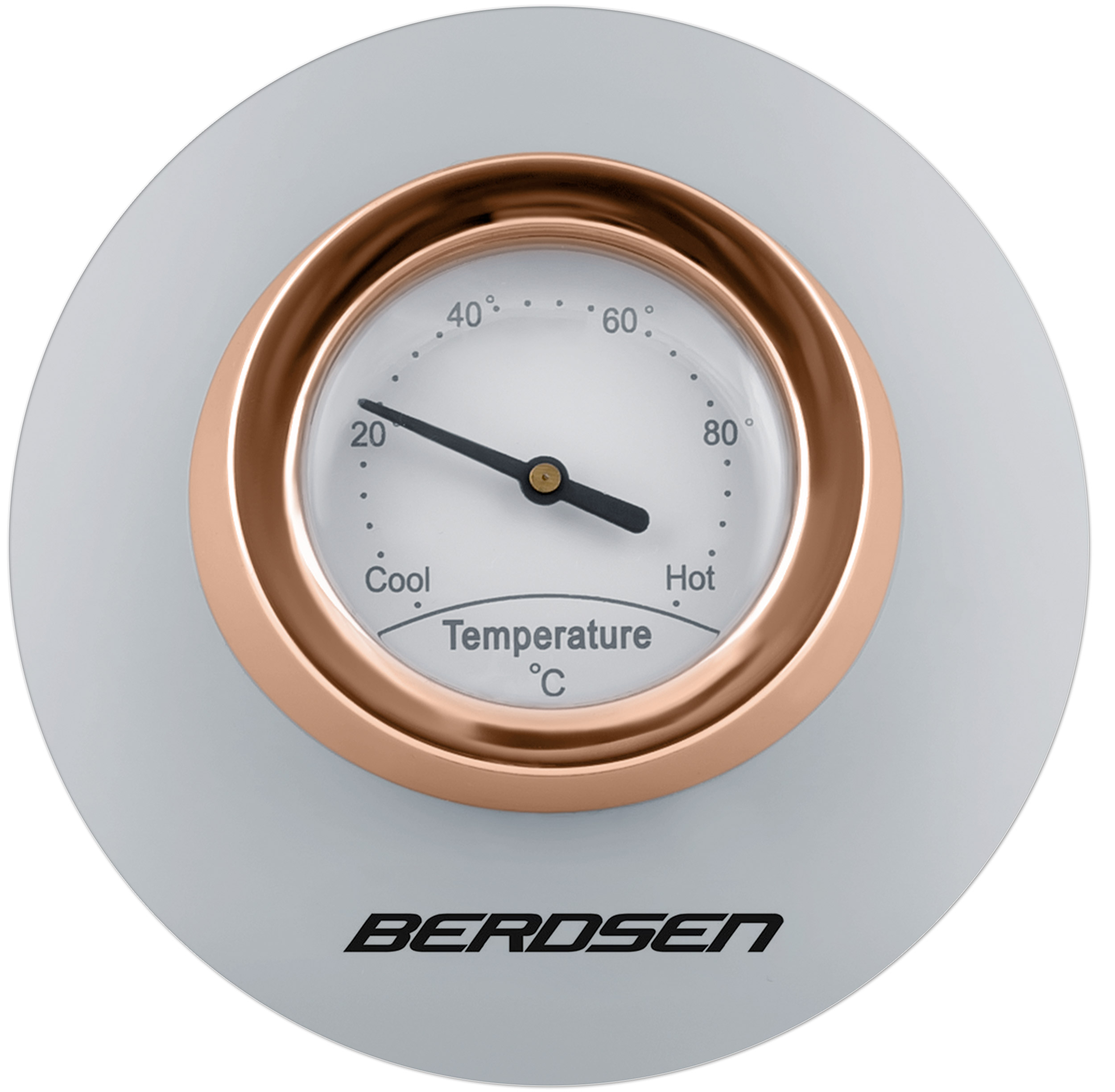 Wskaźnik temperatury na białym tle. Pokazuje temperaturę w stopniach Celsjusza.