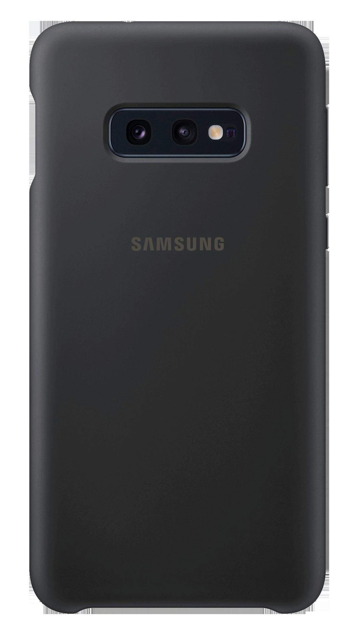Custodia nera per telefono con logo Samsung e sezione fotocamera.