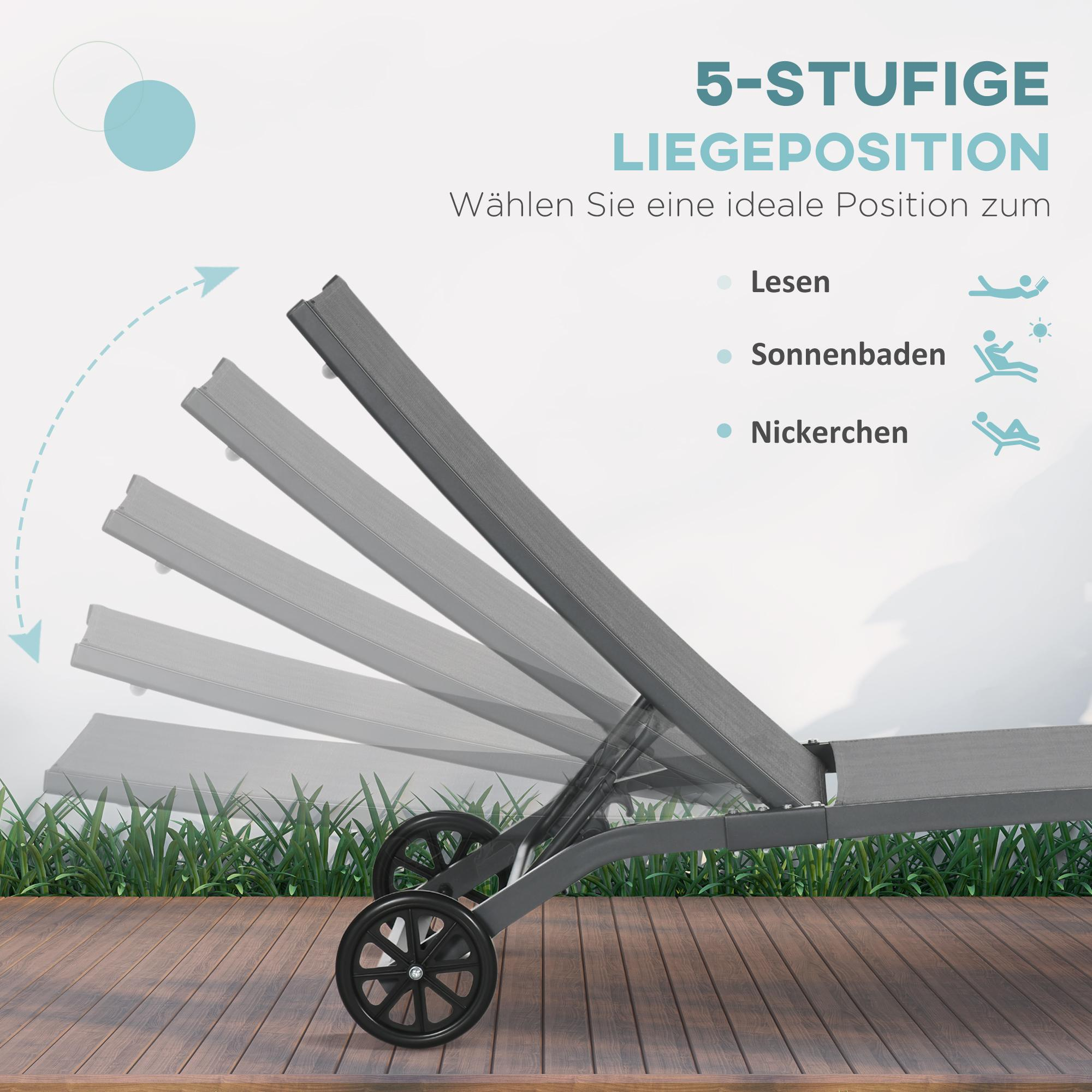 Ein Liegestuhl für den Außenbereich mit mehreren verstellbaren Positionen.