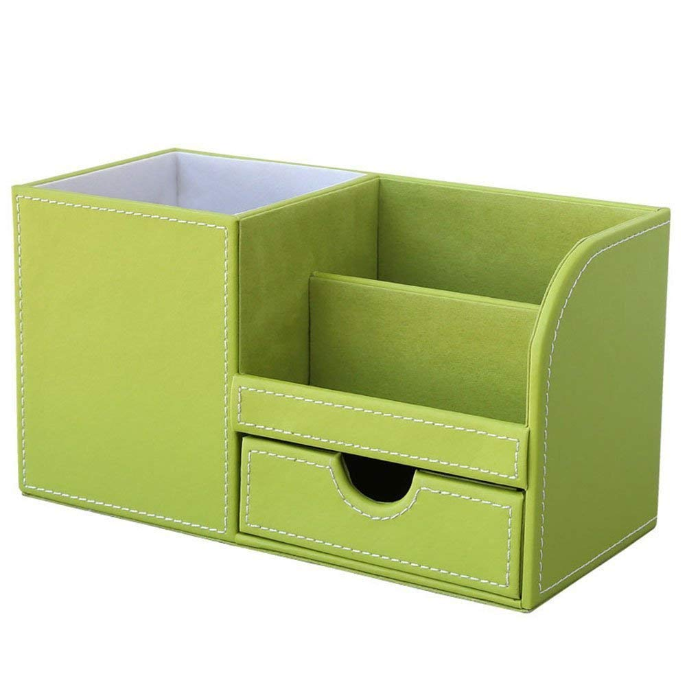 Grüner Schreibtisch-Organizer mit Fächern und Schublade. Leer.