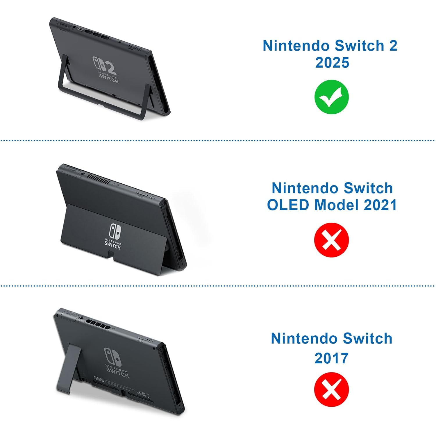 Drei Nintendo Switch Konsolen: ein aktuelles Modell, zwei ältere Modelle.