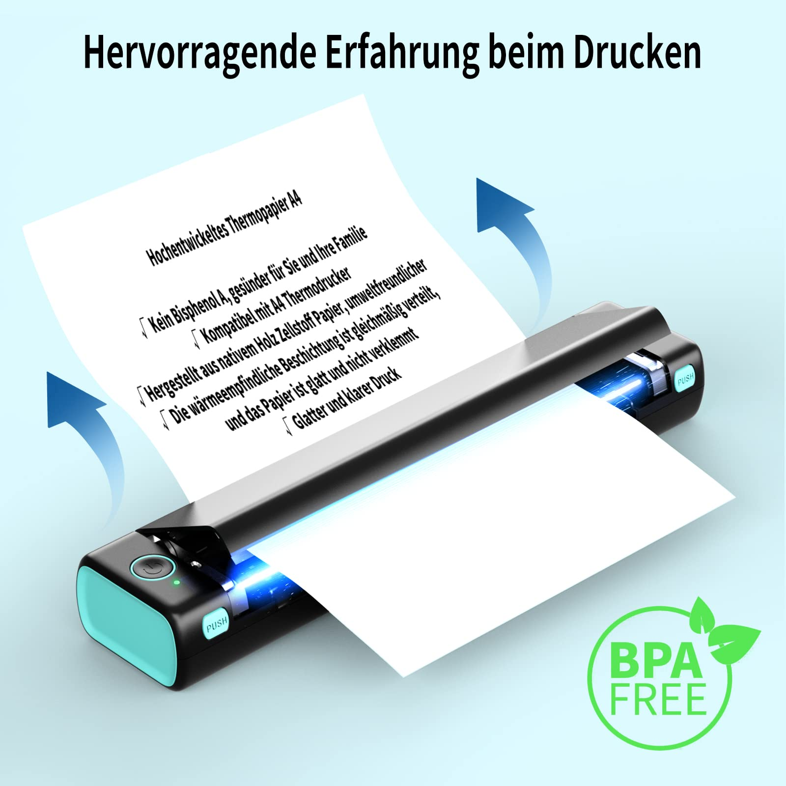 Ein Drucker mit Papierausgabe, mit Textdetails.