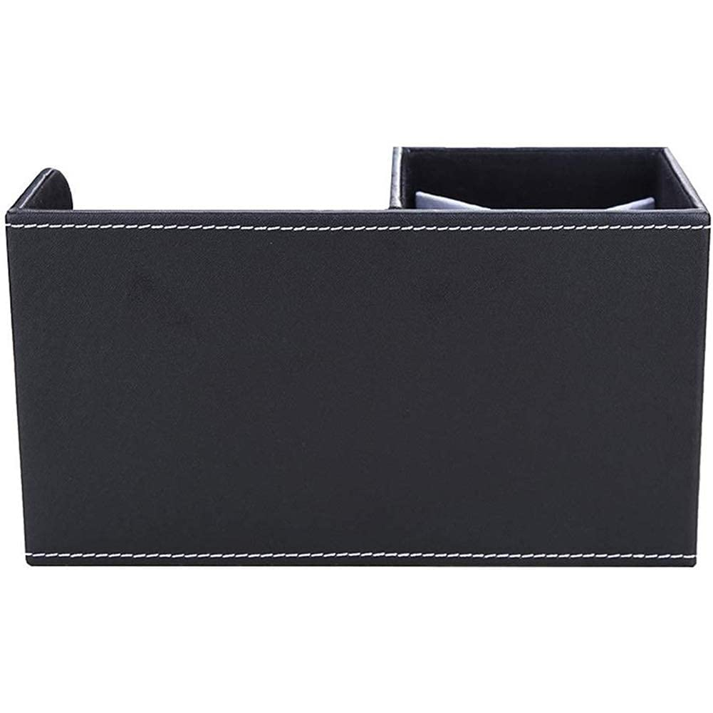 Schwarzer Schreibtisch-Organizer aus Leder mit weißen Nähten, mit zwei Fächern.
