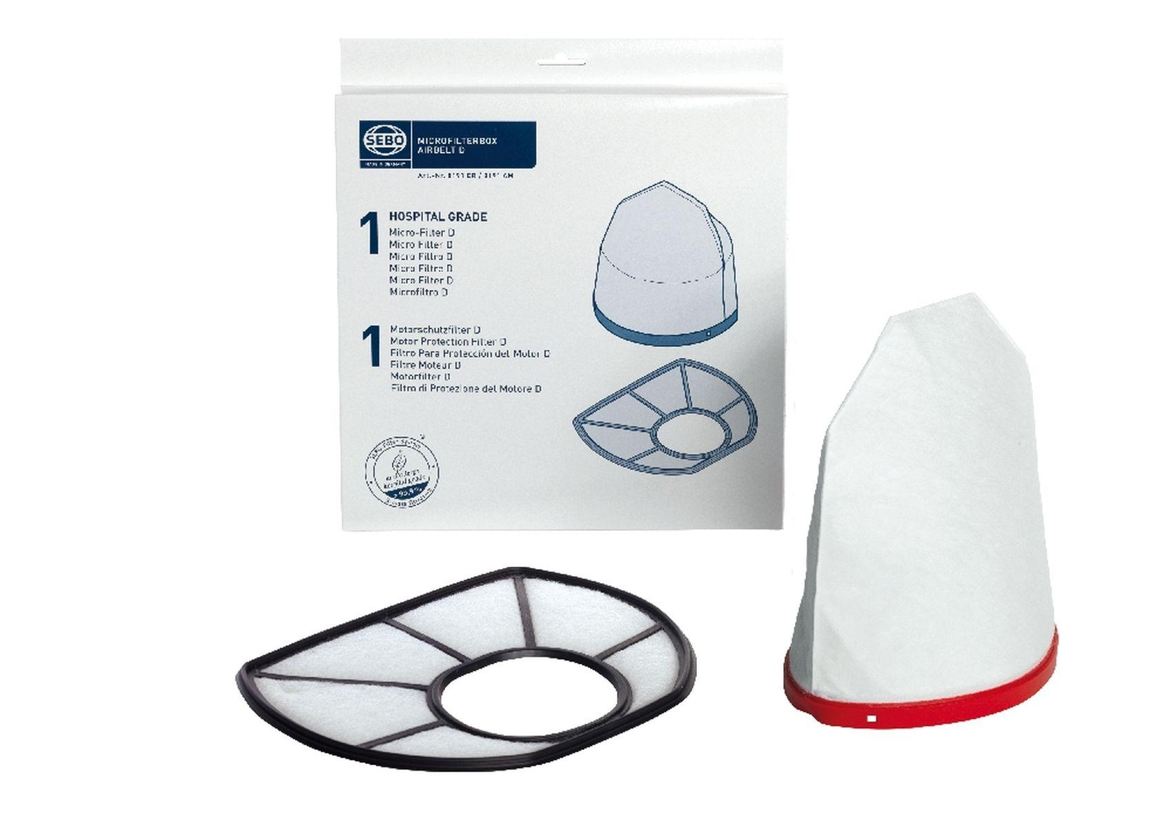 Filter-Kit für einen Staubsauger. Enthält einen weißen Filter und zwei weitere Filterteile mit Text auf der Verpackung.