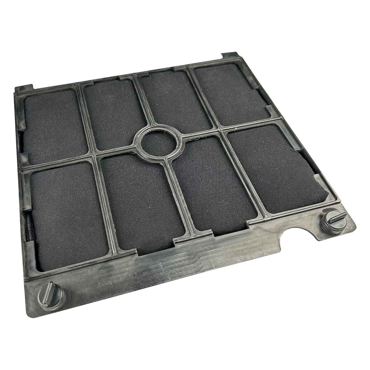 Schwarzer rechteckiger Luftfilter mit schwarzem Rahmen, von oben gesehen.