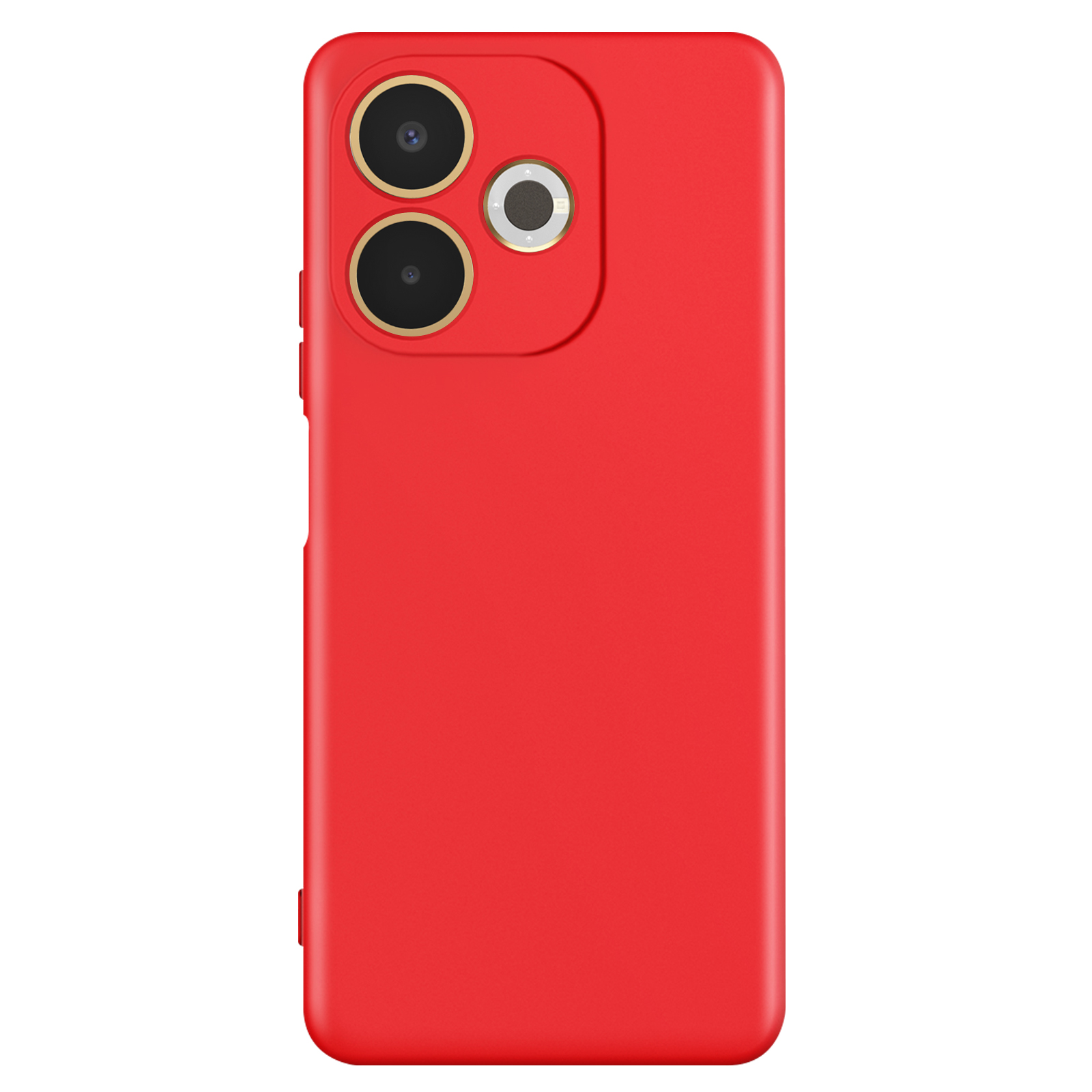 Custodia rossa per telefono. La custodia ha ritagli per fotocamere e pulsanti.