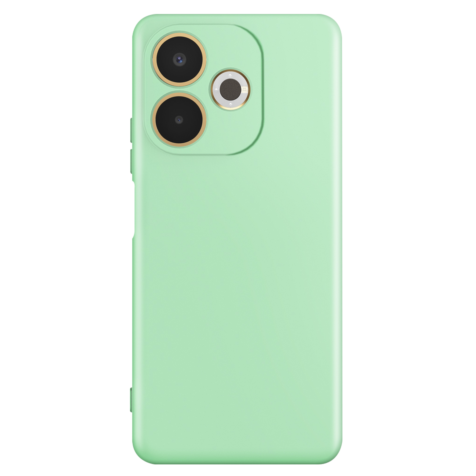 Una custodia per telefono verde menta con un array di fotocamere sul retro.
