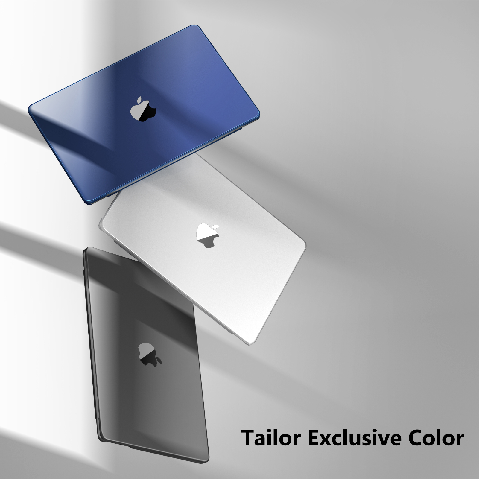 Drei Laptops in Blau, Silber und Schwarz. Unterhalb steht „Tailor Exclusive Color“.