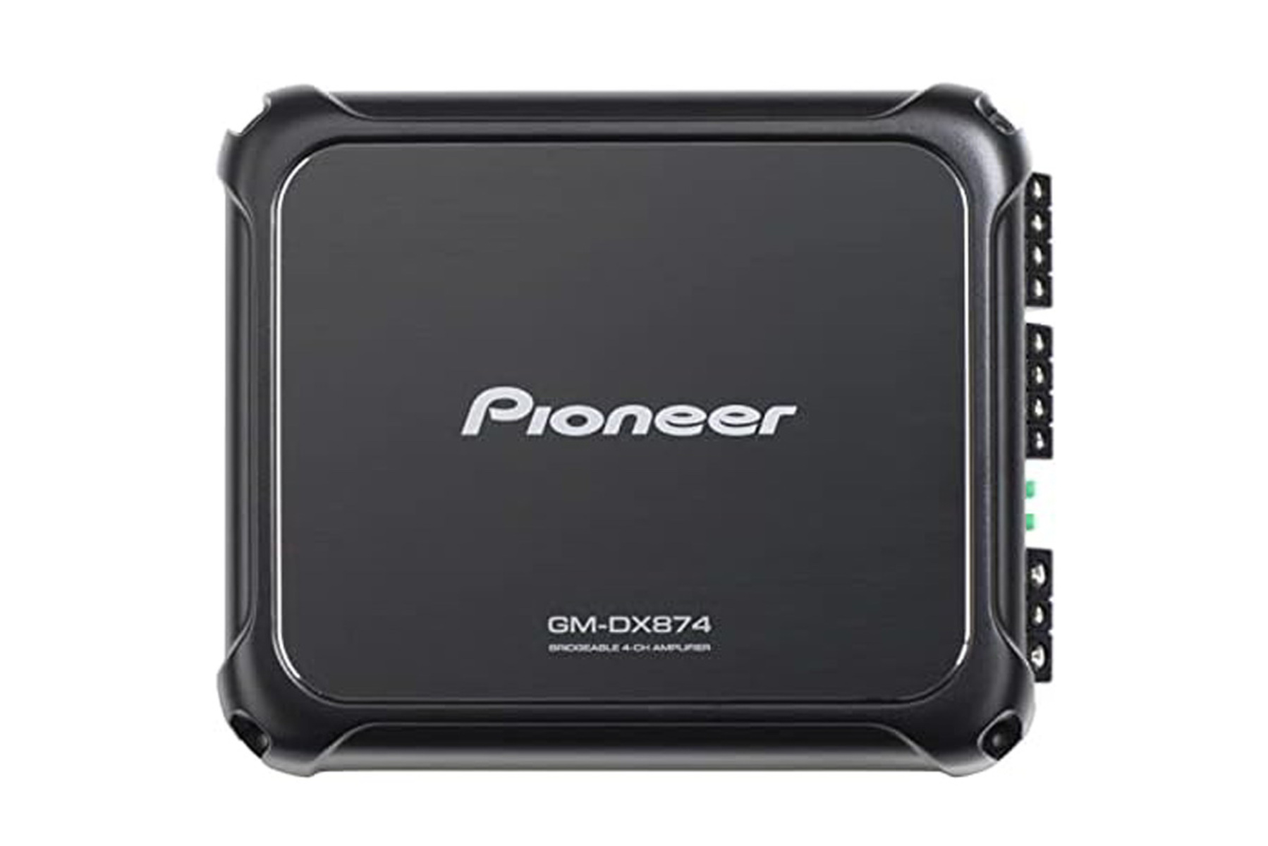 Ein schwarzer Pioneer-Verstärker mit dem Markenlogo mittig und der Modellnummer GM-DX874.