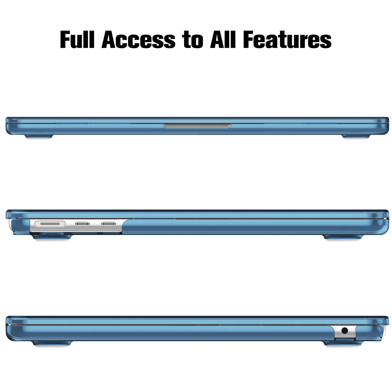 Drei Seitenansichten einer blauen Handyhülle. Text: 'Full Access to All Features'.