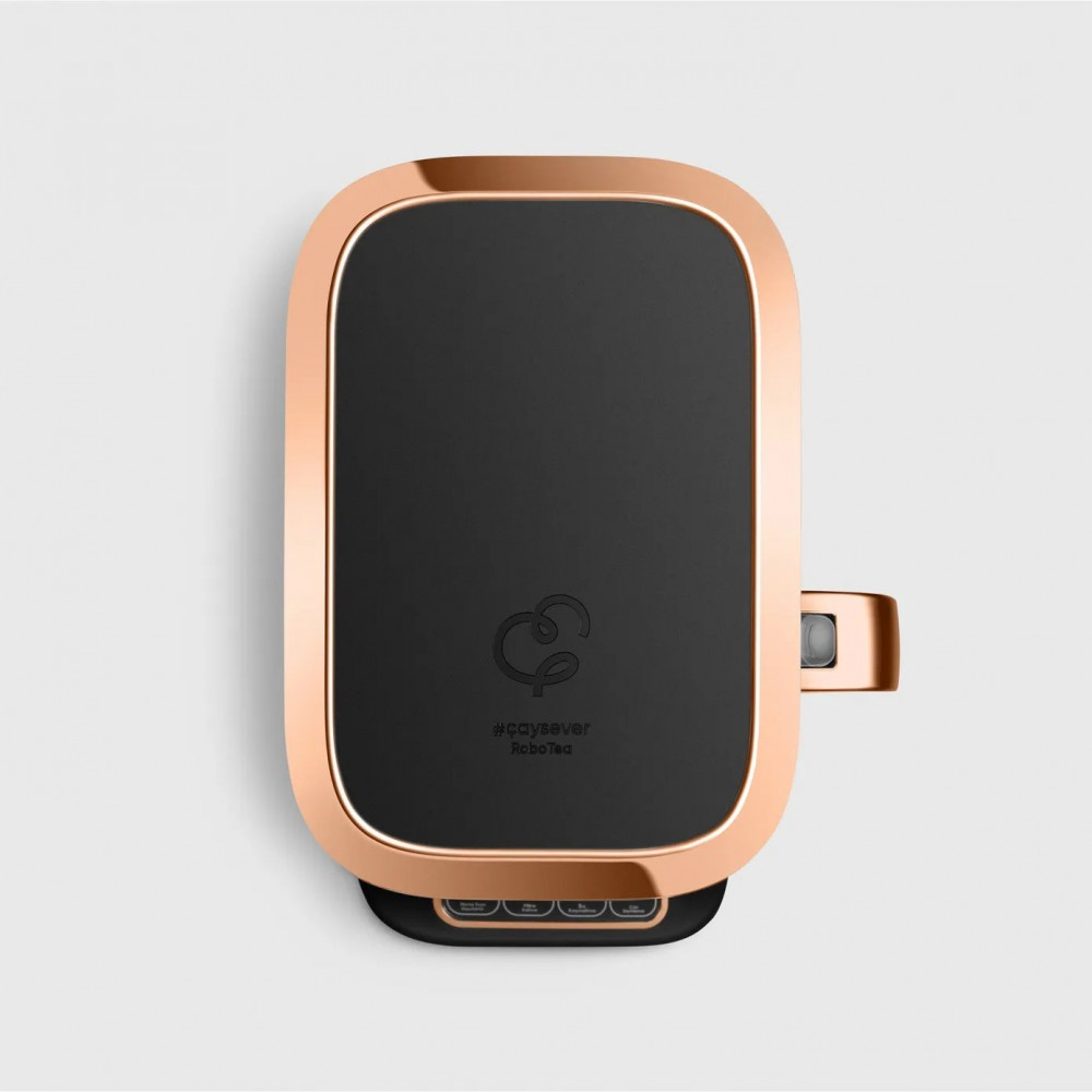 Vista dall'alto di un elettrodomestico nero e oro rosa con parte superiore nera. Il testo in alto recita #çaysaver.