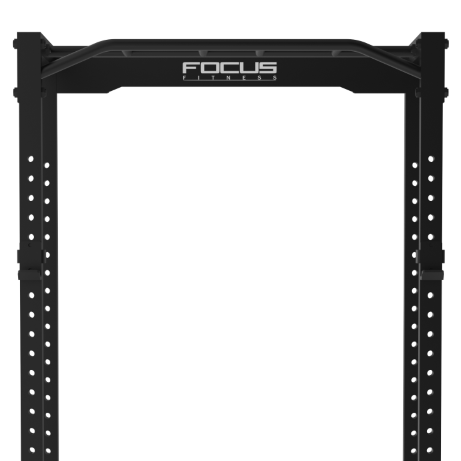 Zwart gymrek met veel gaten. Het heeft een balk aan de bovenkant met de tekst FOCUS FITNESS.