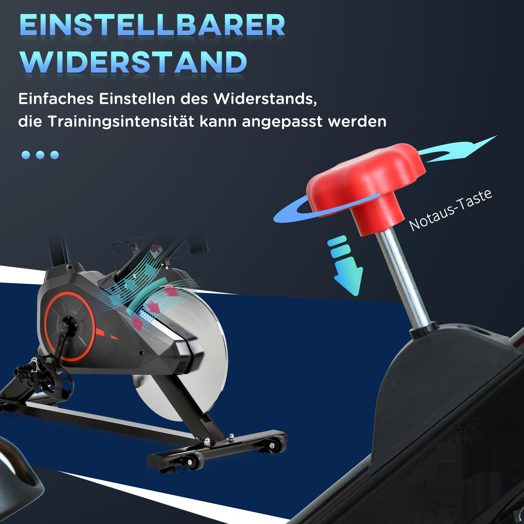 Der Widerstandseinstellknopf eines Heimtrainers. Er ist rot und hat eine Stoppanzeige.