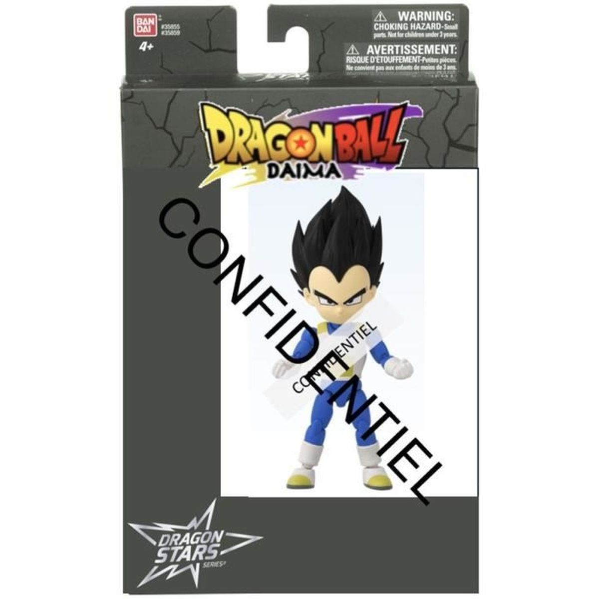 Una figura de acción de Vegeta empaquetada con el logo de Dragon Ball Daima.
