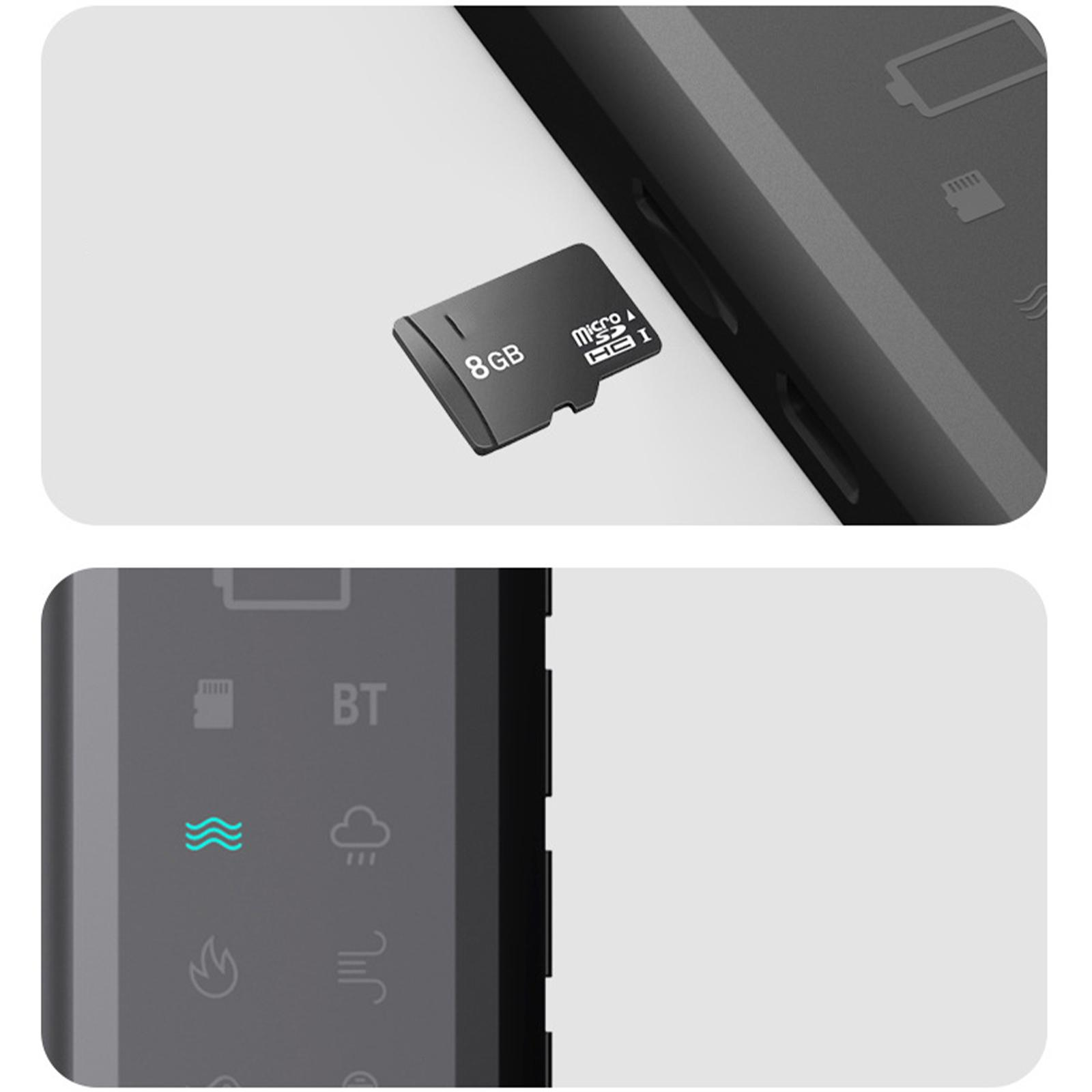 Das Bild zeigt eine schwarze 8GB Micro-SD-Karte und einen Teil eines Geräts.