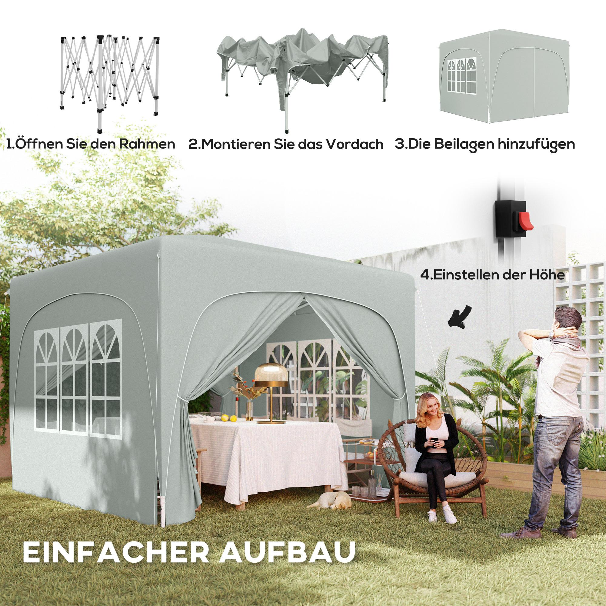 Anweisungen für den Aufbau eines Zeltes mit einer Frau und einem Mann.