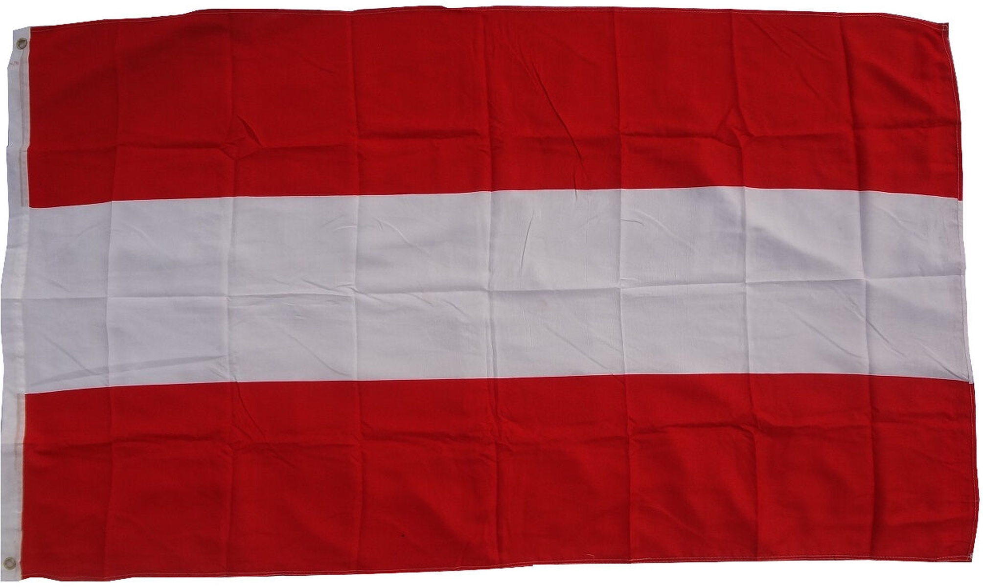 Die österreichische Flagge. Sie hat drei horizontale Streifen: rot, weiß und rot.