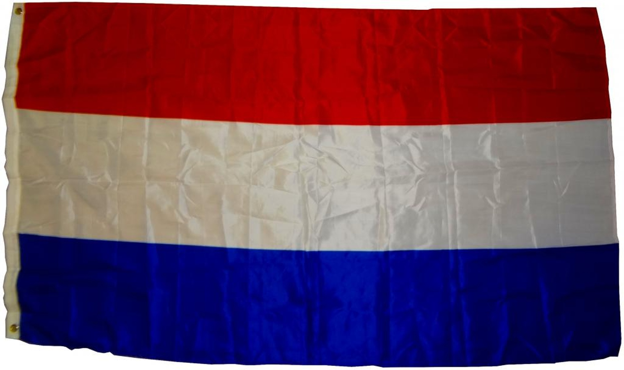 Niederländische Flagge: rote, weiße und blaue horizontale Streifen.