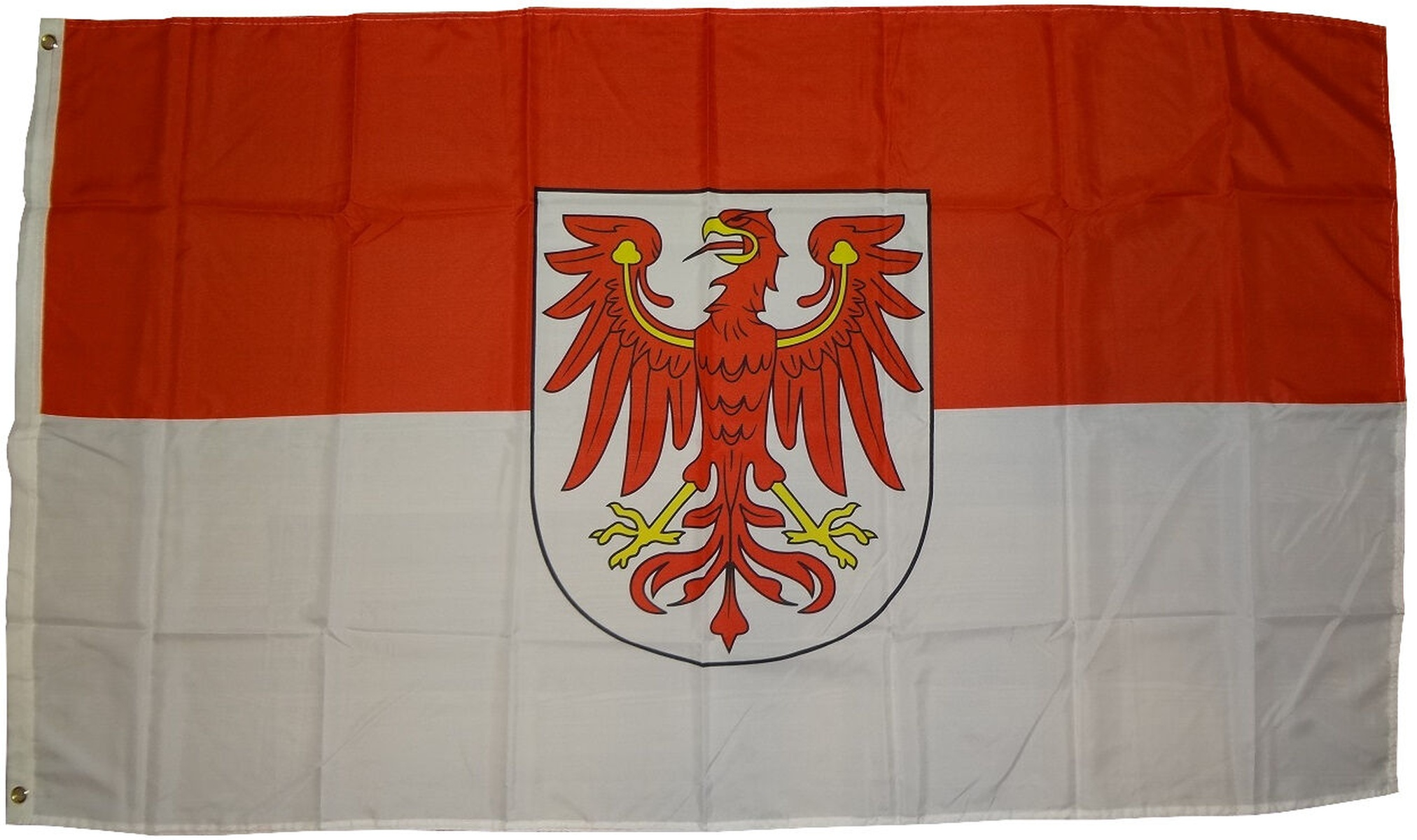 Flagge von Mecklenburg-Vorpommern, Deutschland. Rote und weiße Streifen mit Wappen.