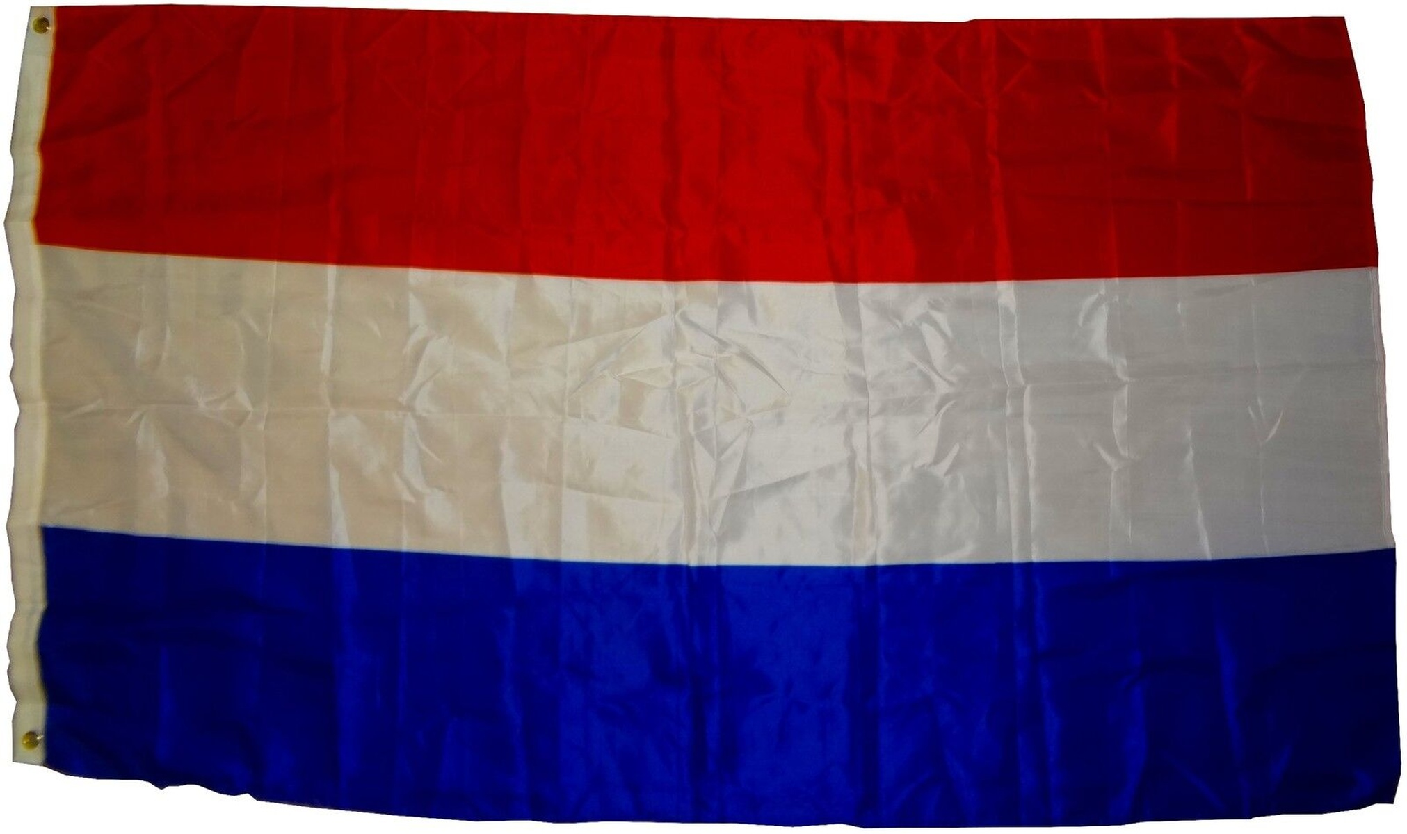 Die Flagge der Niederlande: rote, weiße und blaue horizontale Streifen.