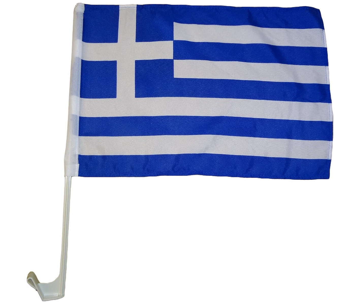 Griechische Flagge mit blauen und weißen Streifen und einem weißen Kreuz oben links.